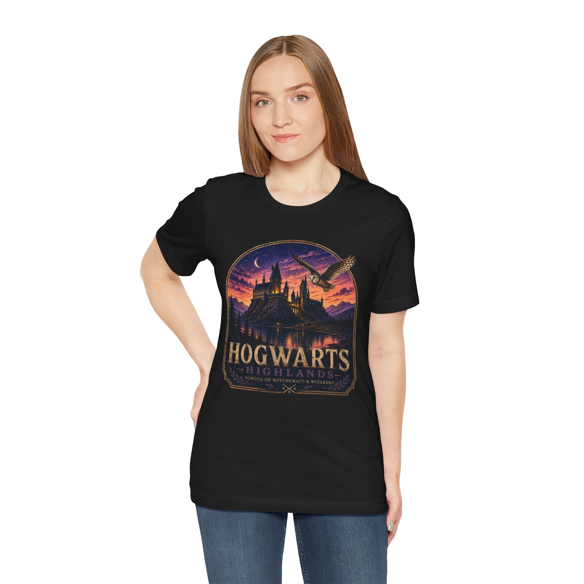 Hogwarts Highlands Graphic Tee — Sunset Castle Illustration T‑Shirt