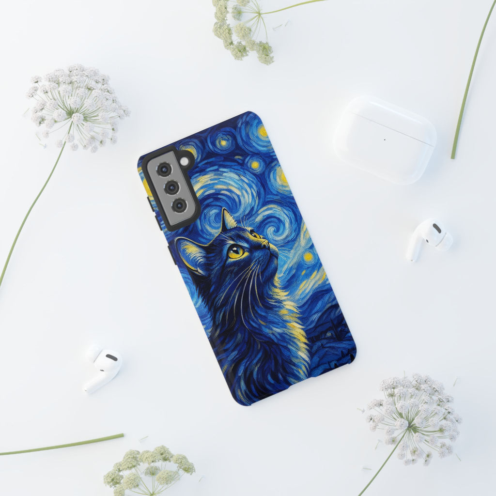 Starry Night Cat Phone Case — Van GoghStyle Blue Galaxy iPhone Cover