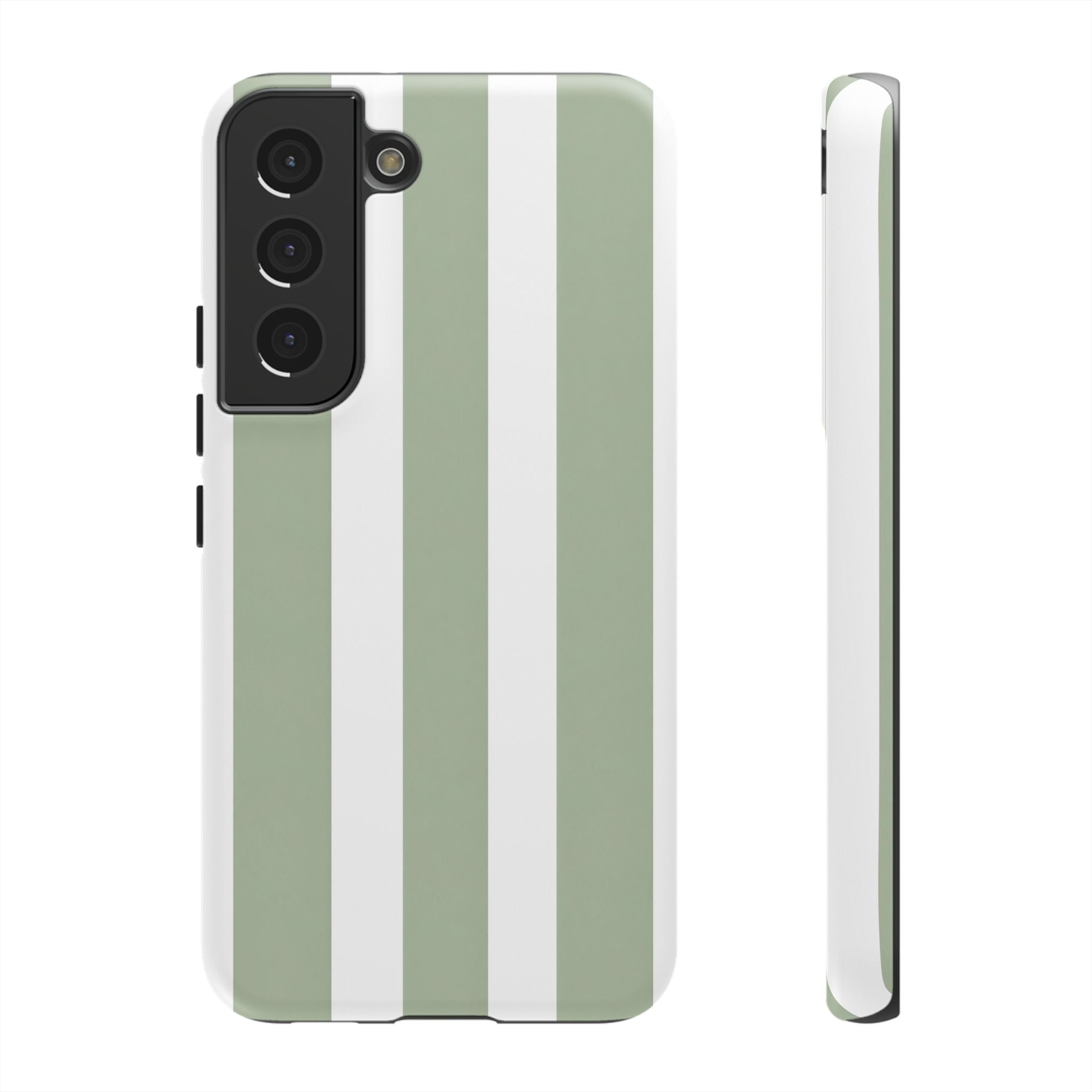 Striped Sage Tough Phone Case — Durable Green & White Vertical Stripe Phone Cover