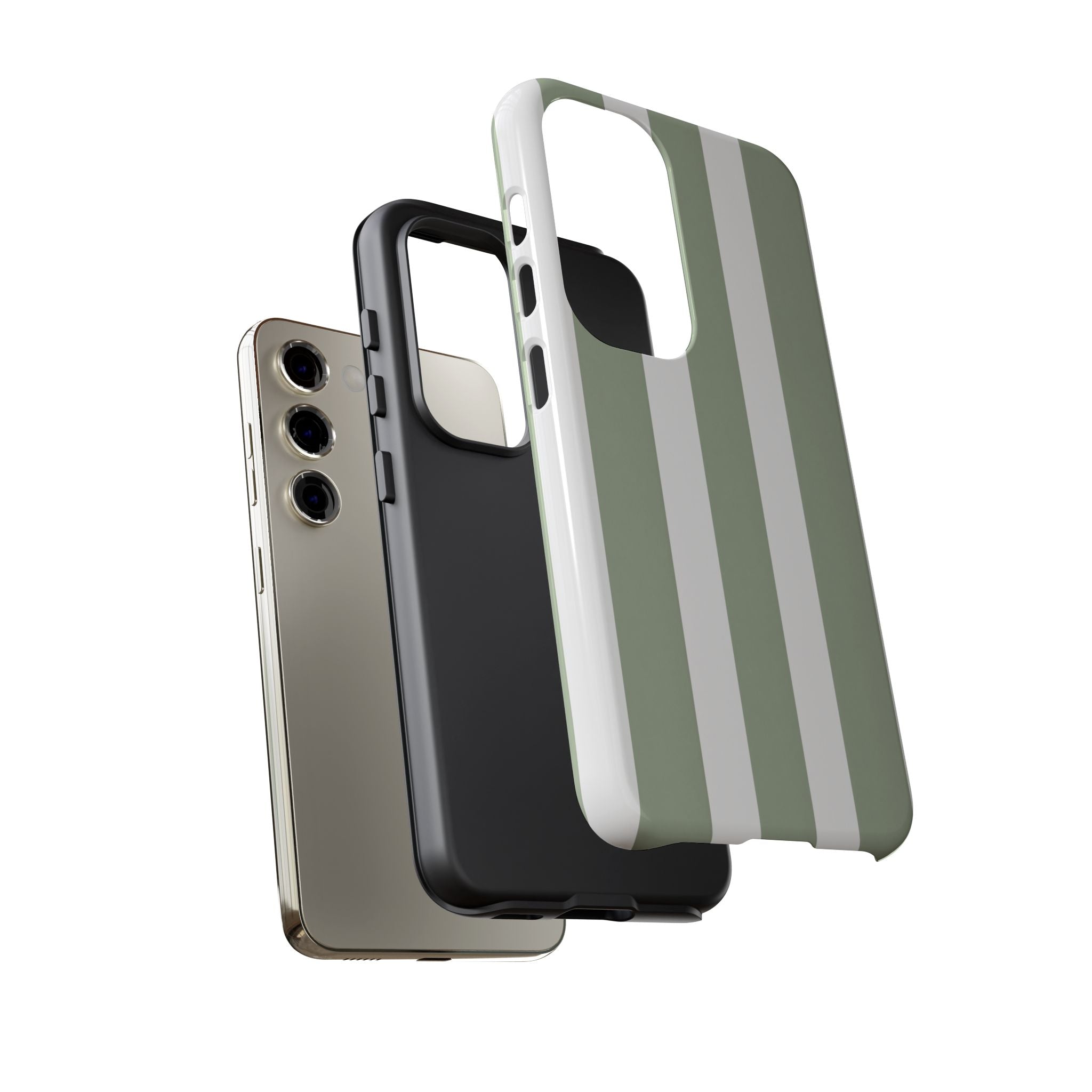 Striped Sage Tough Phone Case — Durable Green & White Vertical Stripe Phone Cover