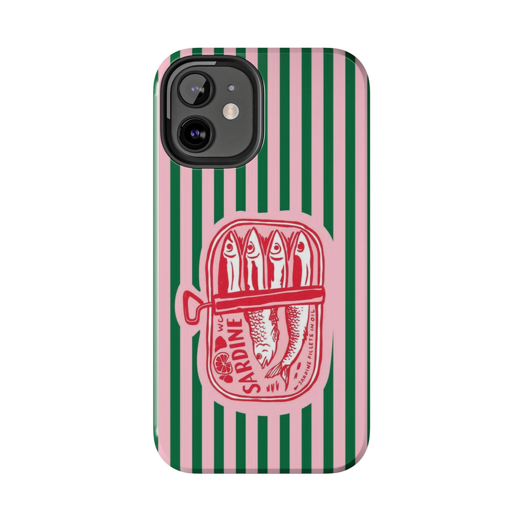 Sardine Stripes Tough Phone Case — Retro Pink & Green Protective Phone Cover
