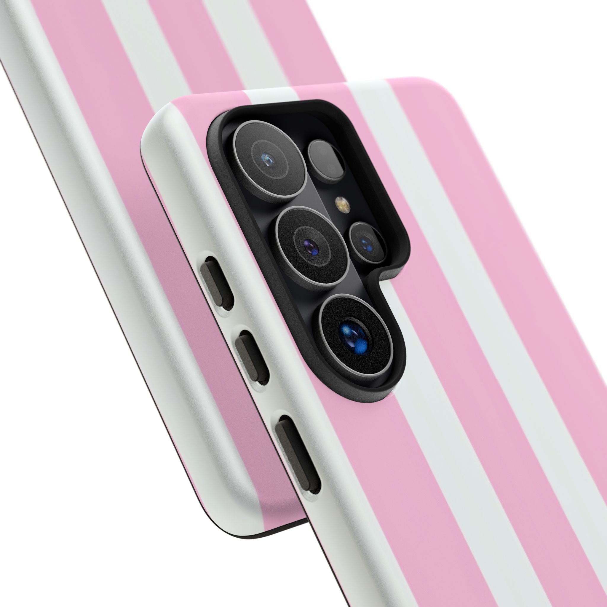 Pink & White Striped Tough Phone Case — Durable Protective Phone Cover