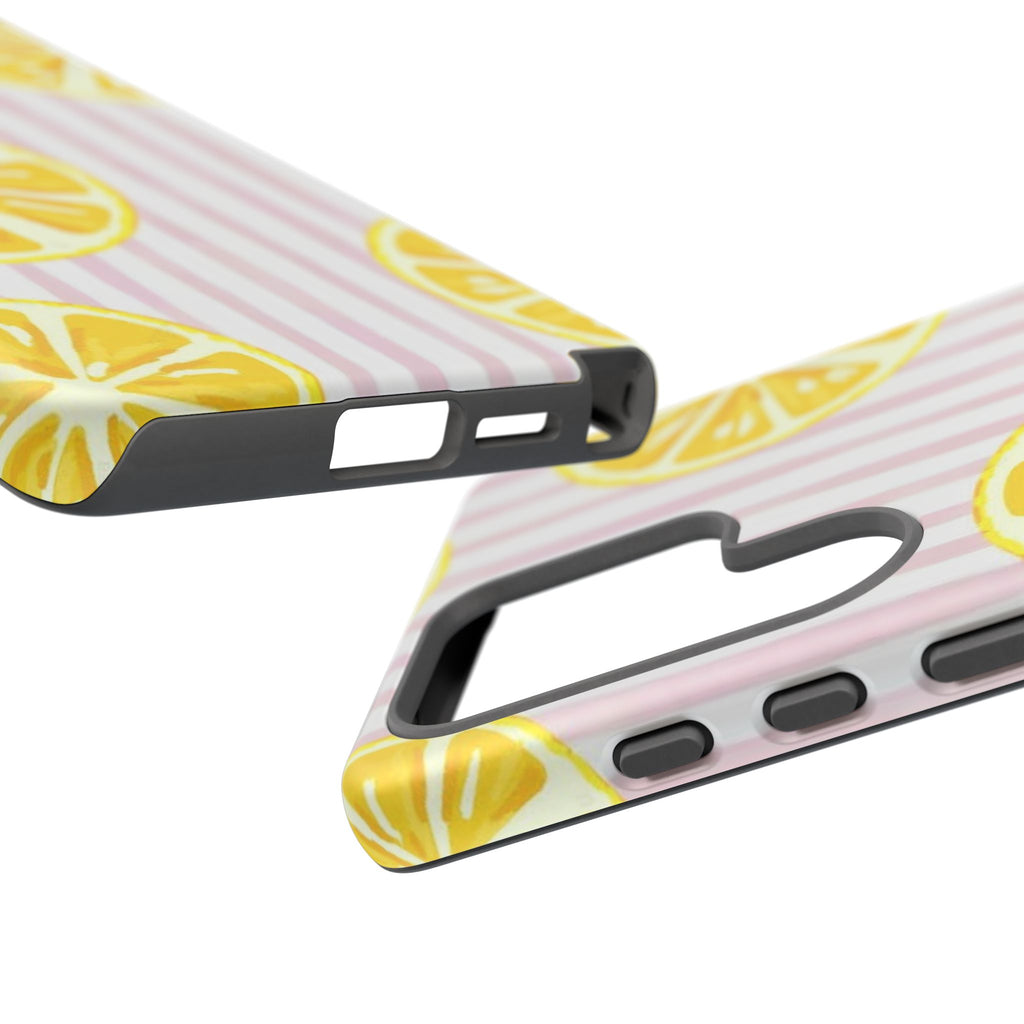 Lemon Slices Tough Case — Cute Pink Stripe Phone Cover
