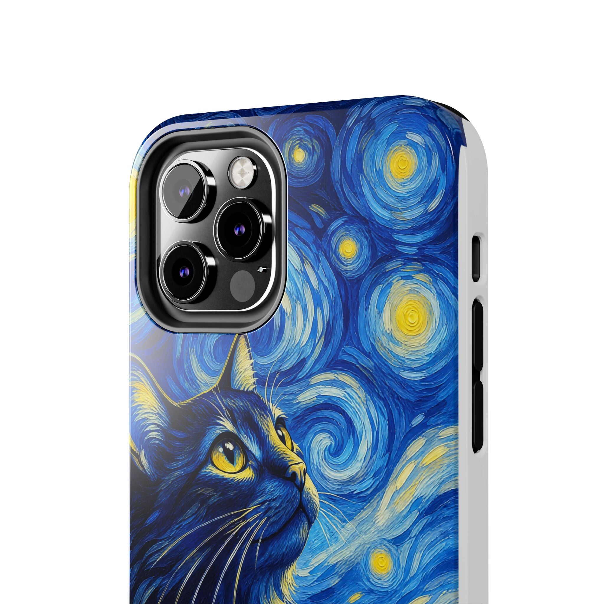 Starry Night Cat Tough Phone Case — Van Gogh Style Galaxy Kitten Protective Cover