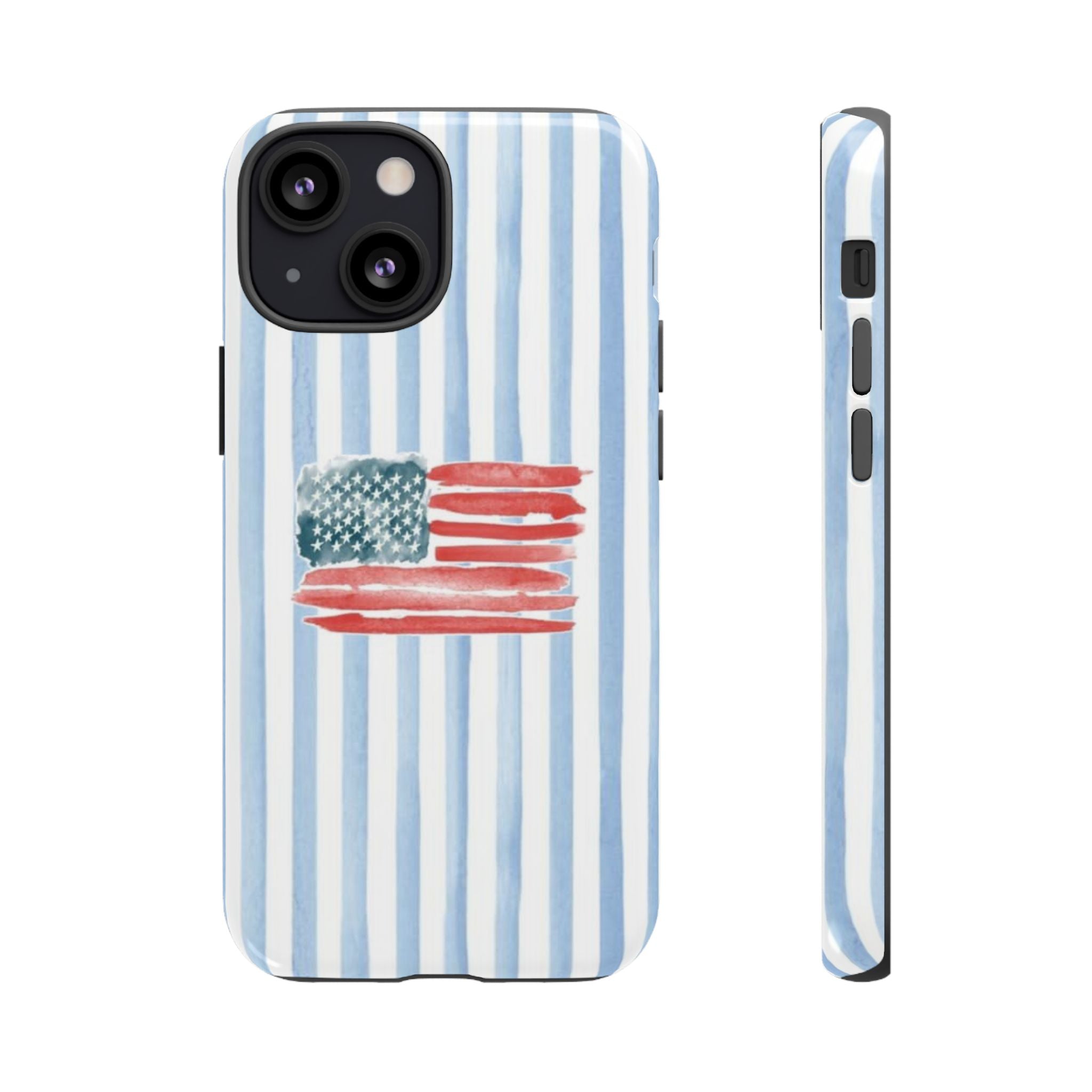 American Flag Watercolor Phone Case - Blue Stripe Tough Case