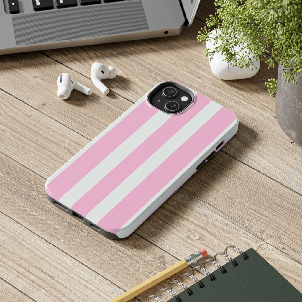 Pink & White Stripe Tough Phone Case — Protective Stripe iPhone Cover