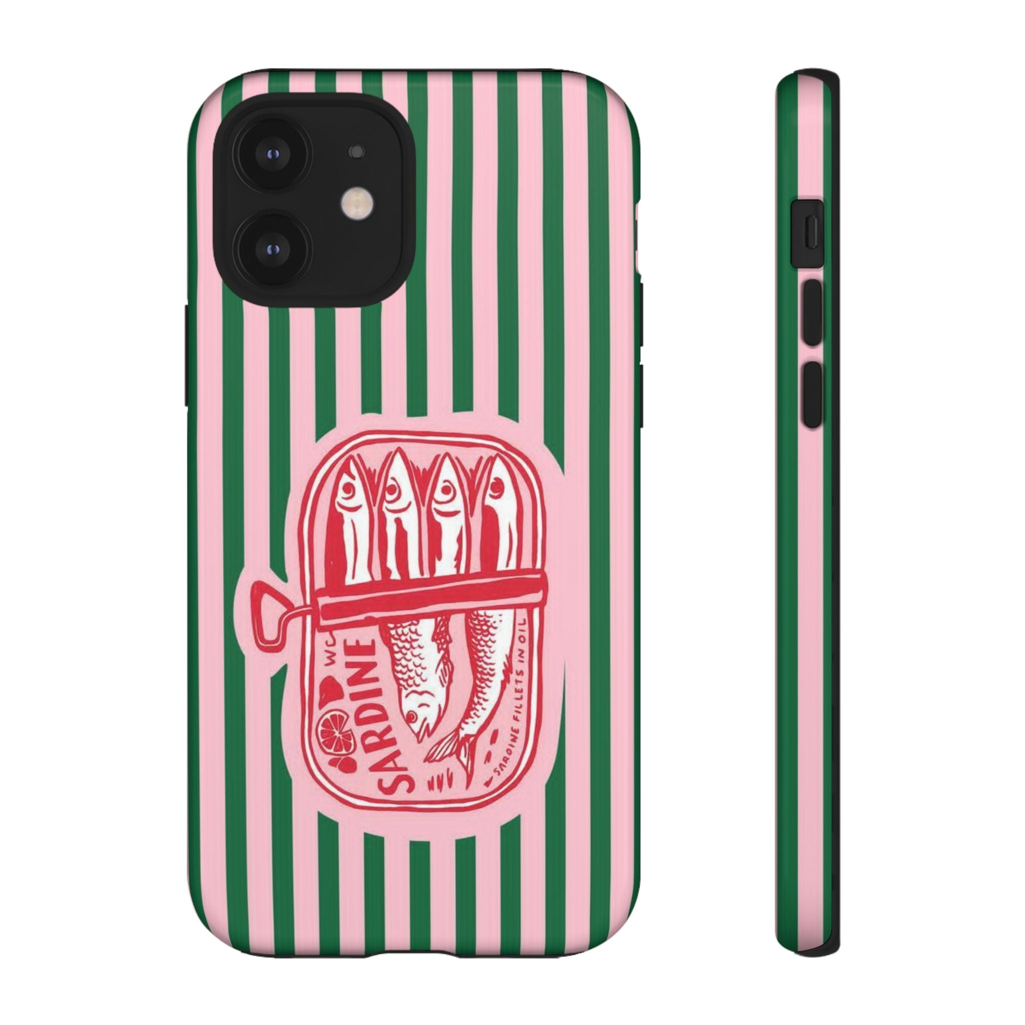 Sardine Stripe Phone Case — Retro Pink & Green Nautical Protection
