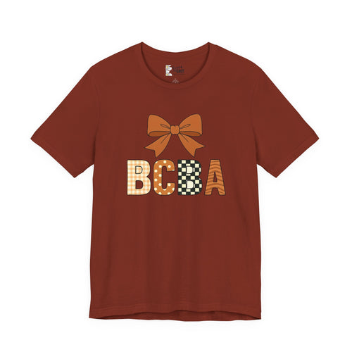 BCBA Monogram Tee | Bow Accent, Orange Plaid and Polka Dot Letters