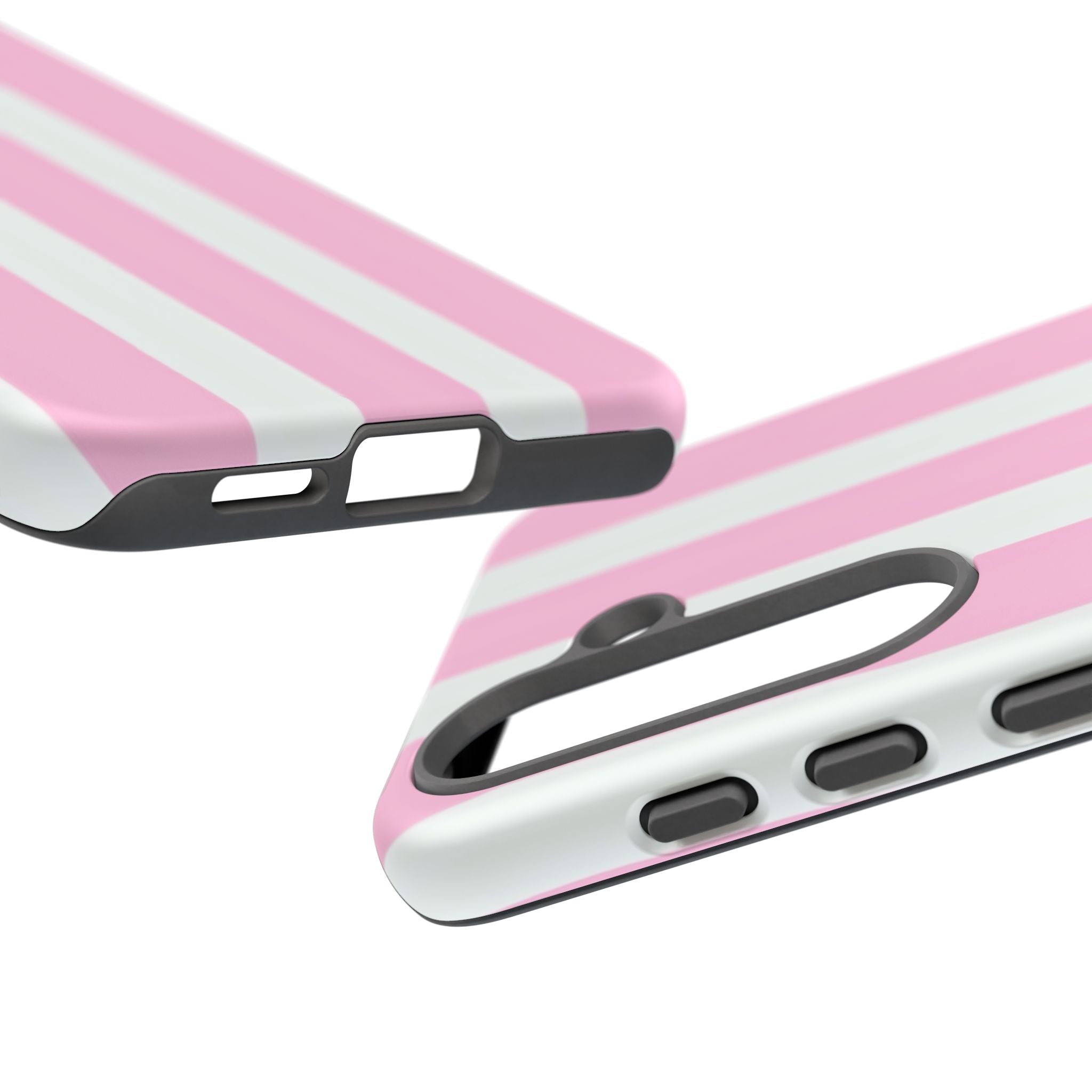 Pink & White Striped Tough Phone Case — Durable Protective Phone Cover