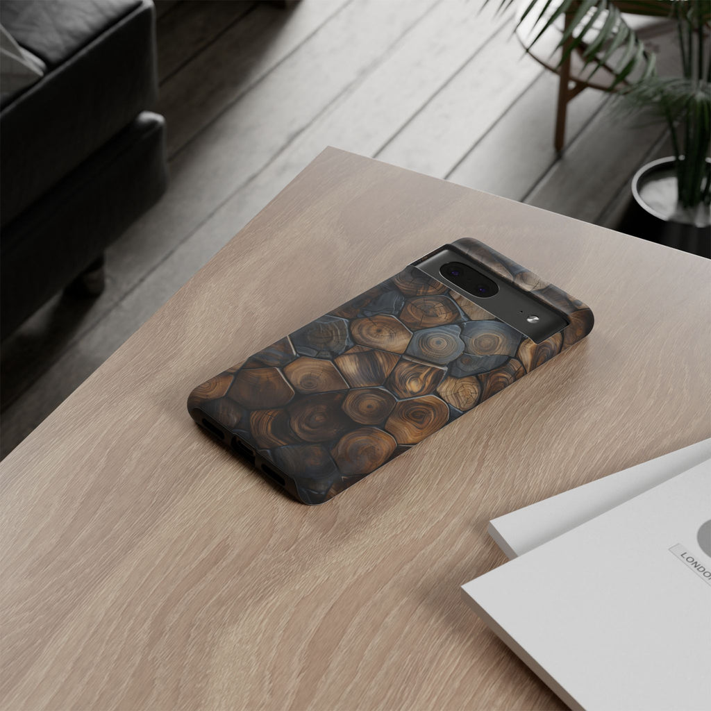 Wood Grain Hex Phone Case — Rustic Geometric iPhone Protection