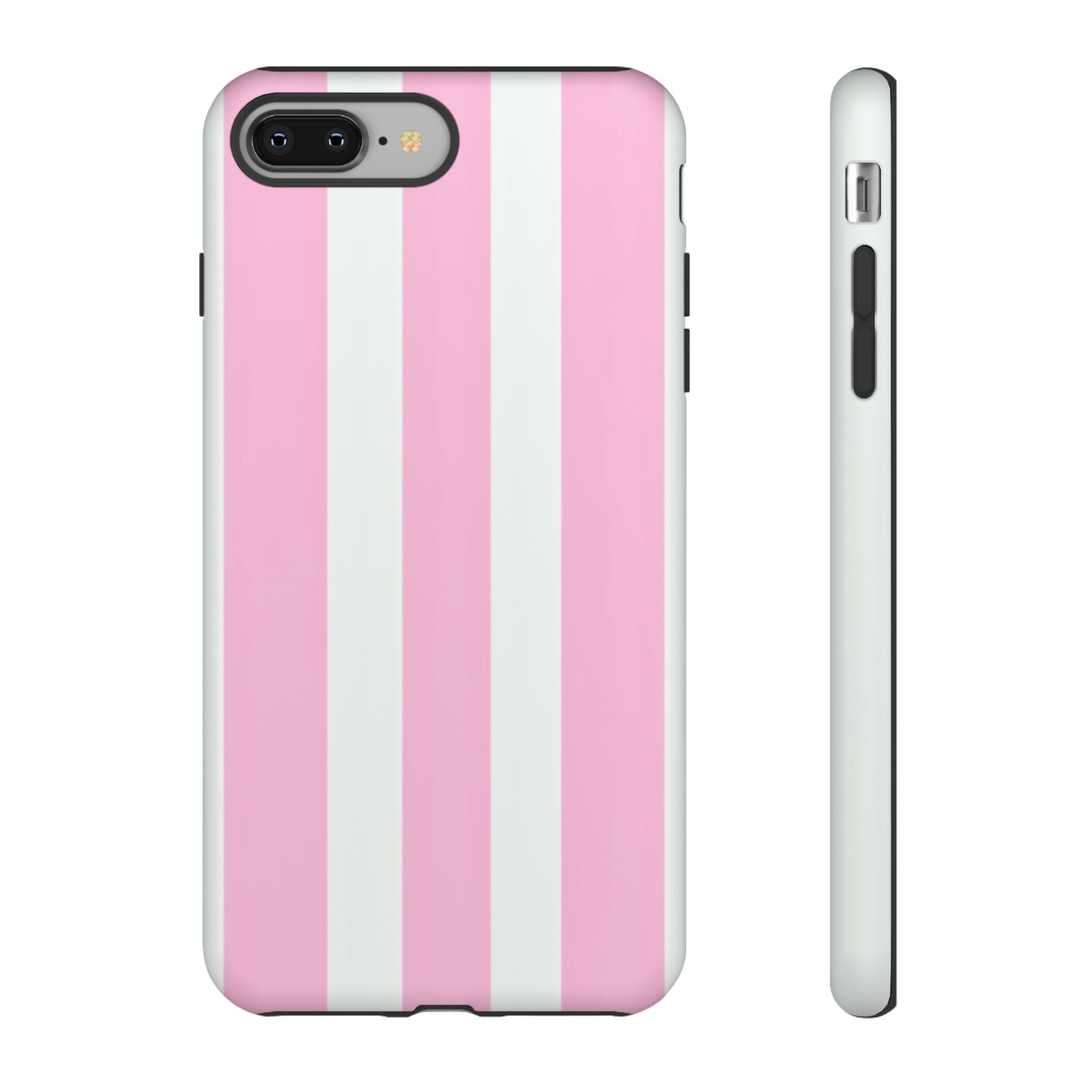 Pink & White Striped Tough Phone Case — Durable Protective Phone Cover