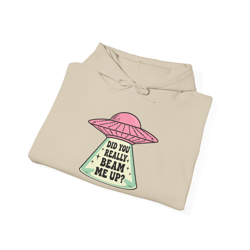 Alien UFO Hoodie — "Did You Really Beam Me Up?" Cute Retro Graphic Sweatshirt