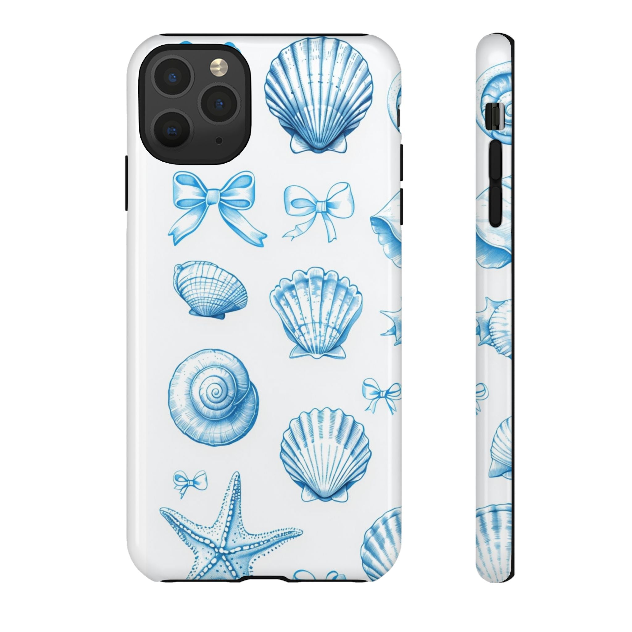 Seaside Shells Phone Case — Blue Nautical Shell & Starfish Pattern