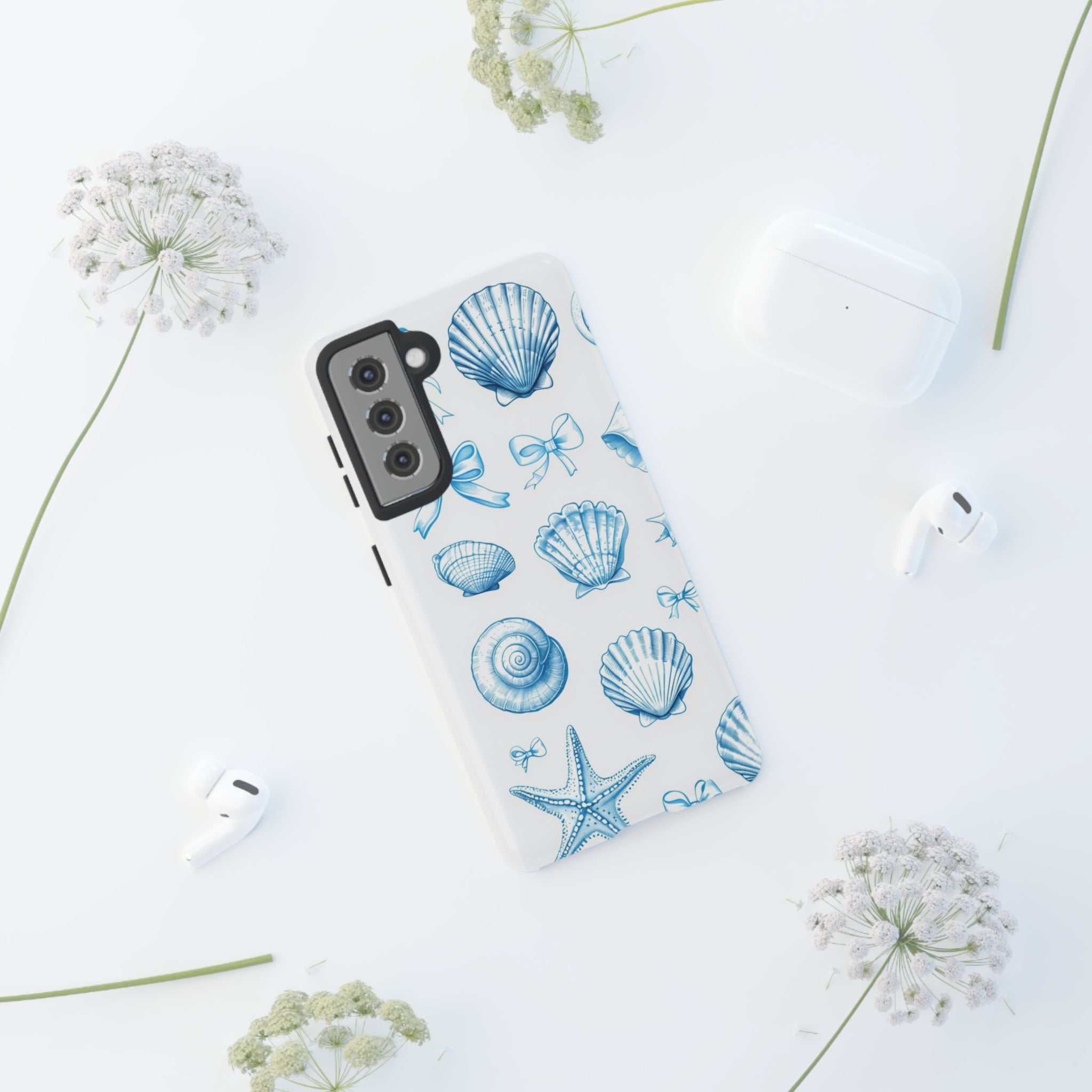 Seaside Shells Phone Case — Blue Nautical Shell & Starfish Pattern