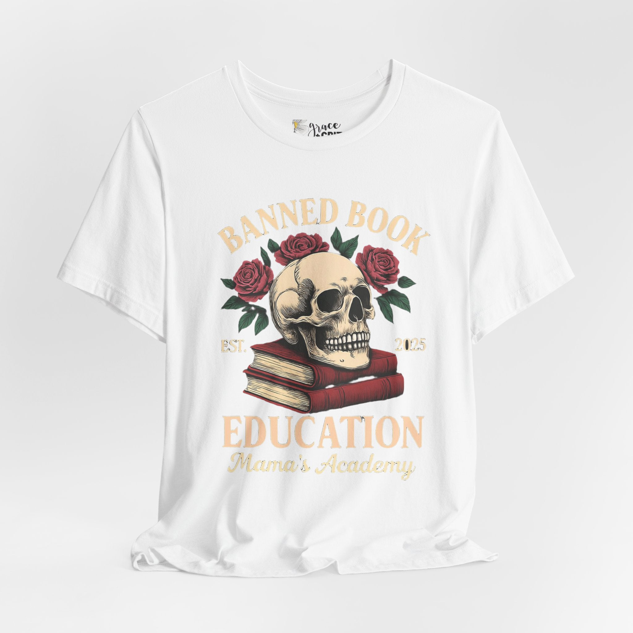 Banned Book Skull with Roses T-Shirt | Education Stack Tee