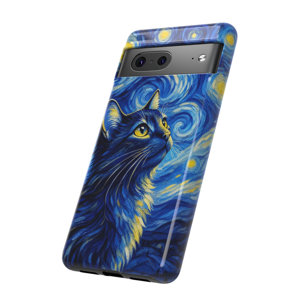 Starry Night Cat Phone Case — Van GoghStyle Blue Galaxy iPhone Cover