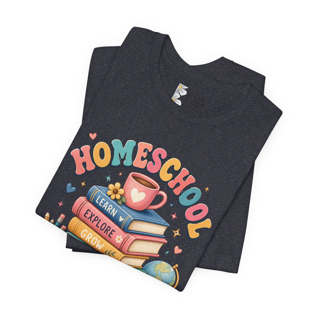 Homeschool Mama T-Shirt – Colorful Stacked Books Design
