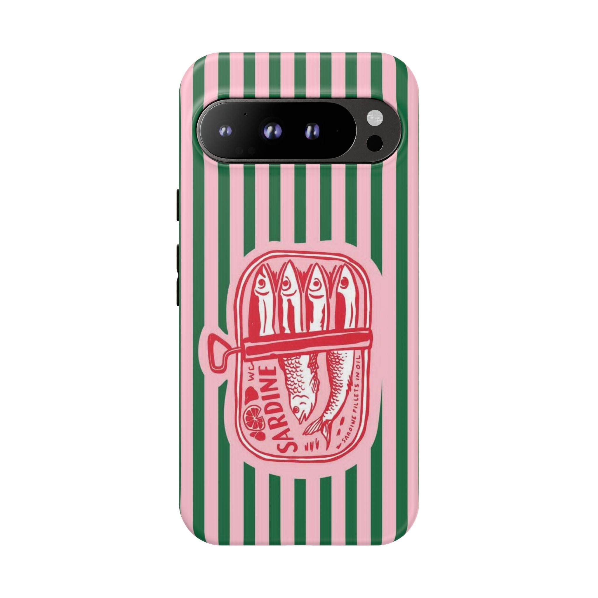 Sardine Stripe Phone Case — Retro Pink & Green Nautical Protection