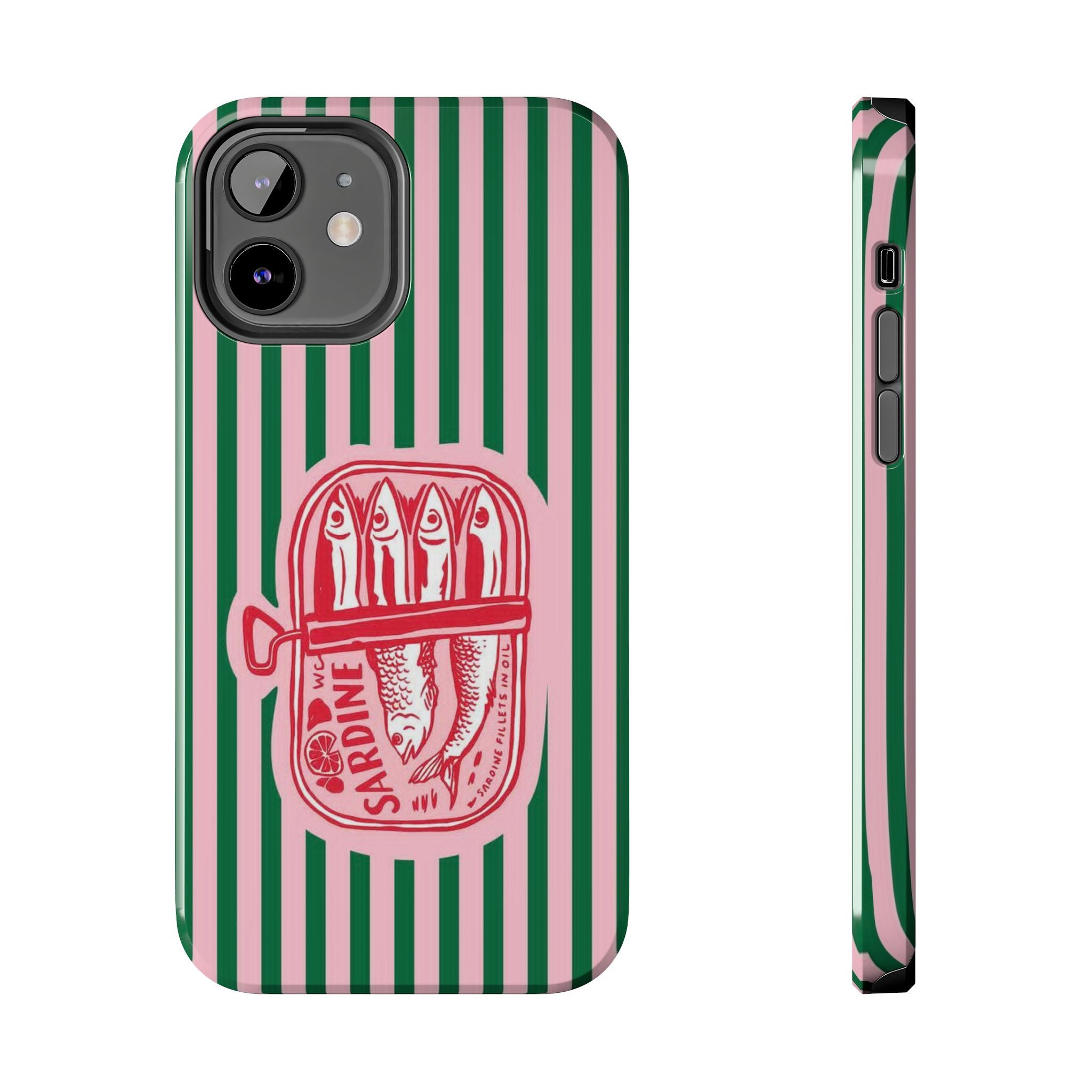 Sardine Stripes Tough Phone Case — Retro Pink & Green Protective Phone Cover
