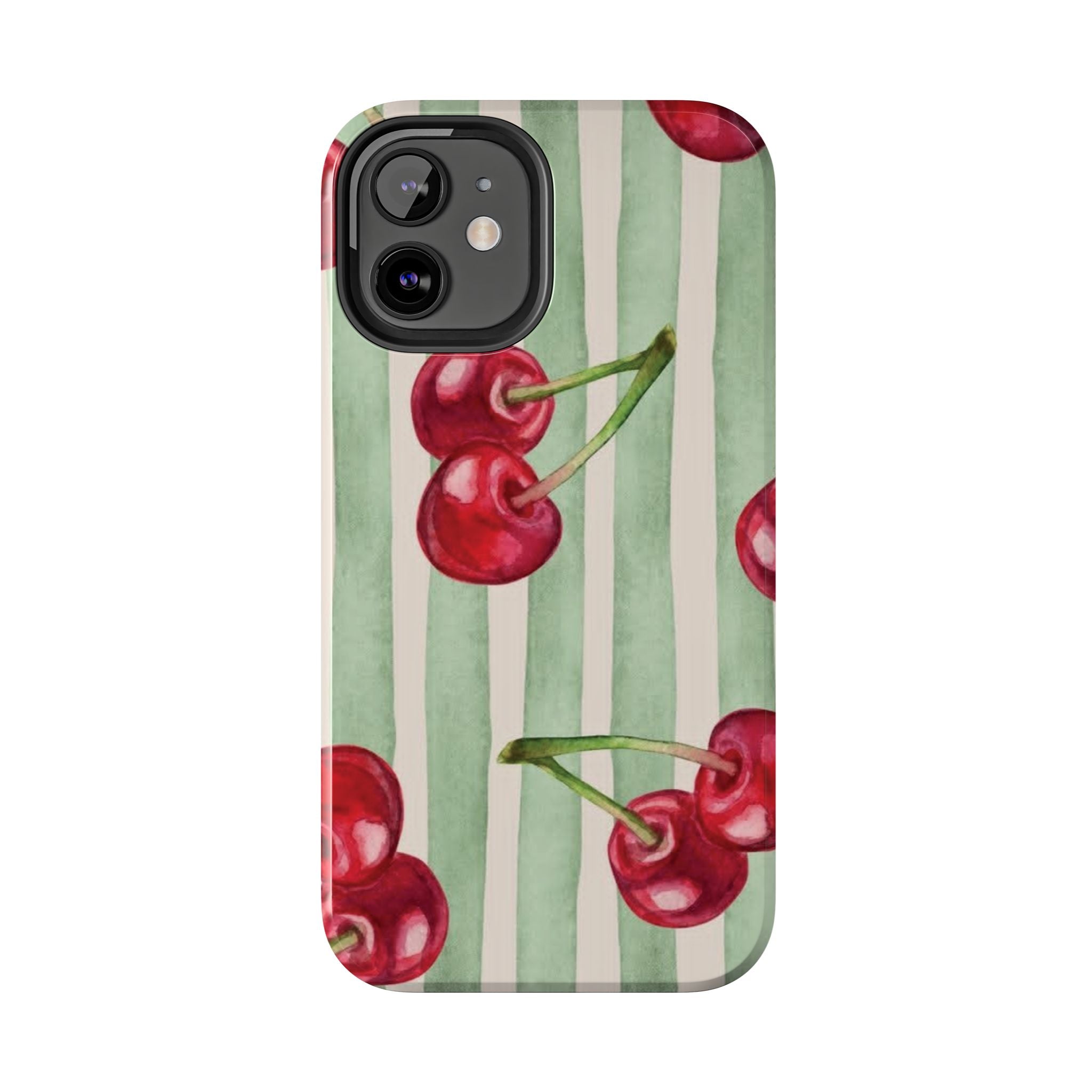 Cherry Stripe Tough Phone Case — Retro Watercolor Cherry Pattern Durable Phone Case