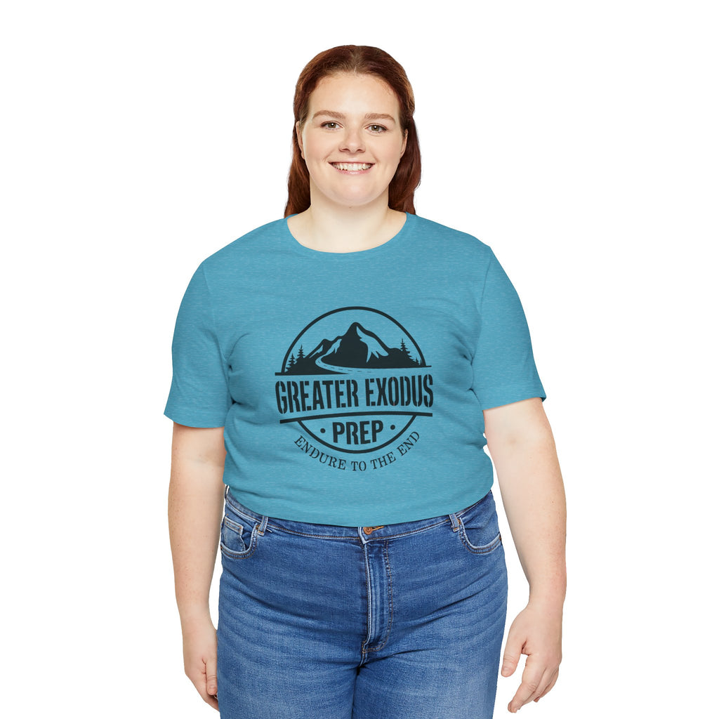 Greater Exodus Prep T-Shirt — Mountain Logo “Endure to the End” Adventure Tee