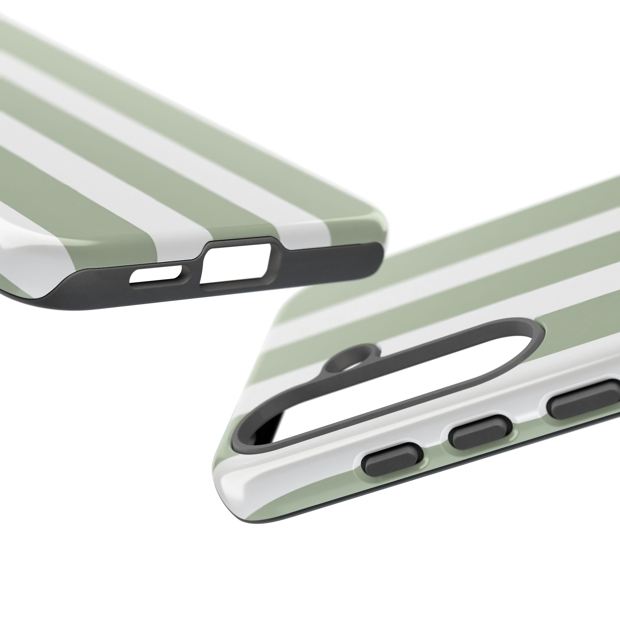 Striped Sage Tough Phone Case — Durable Green & White Vertical Stripe Phone Cover