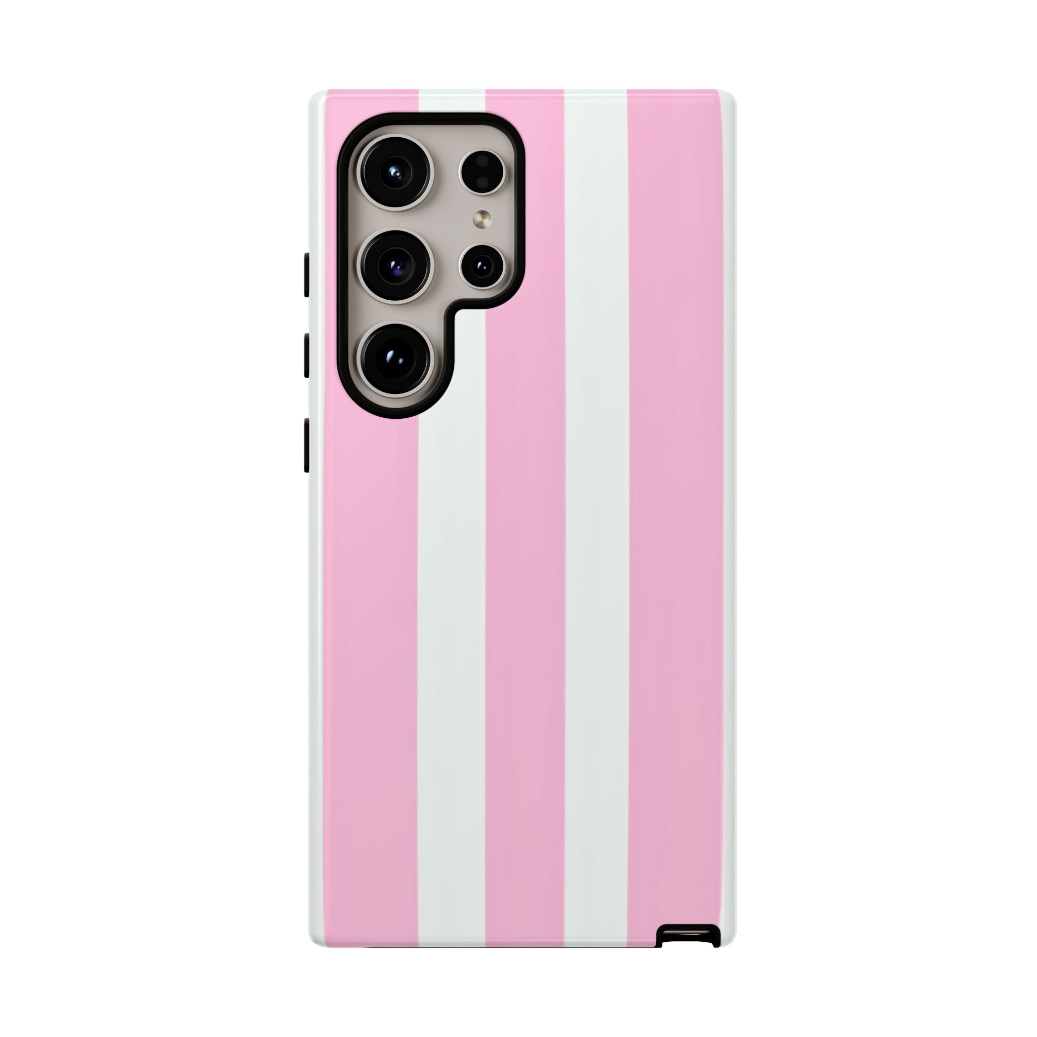 Pink & White Striped Tough Phone Case — Durable Protective Phone Cover