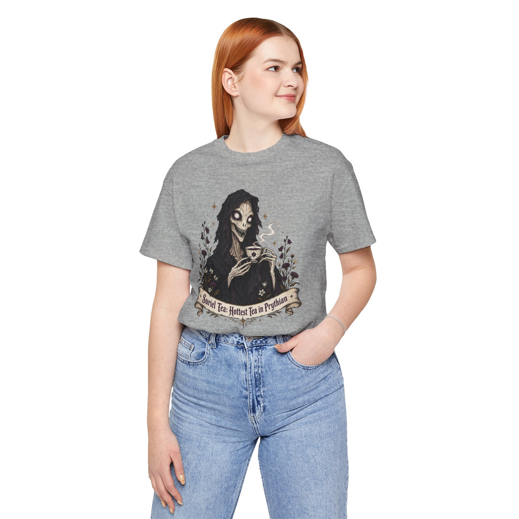 Gothic Reaper Tea T-Shirt — "Sorrel Tea: Hottest Tea in Purgatorium" Graphic Tee