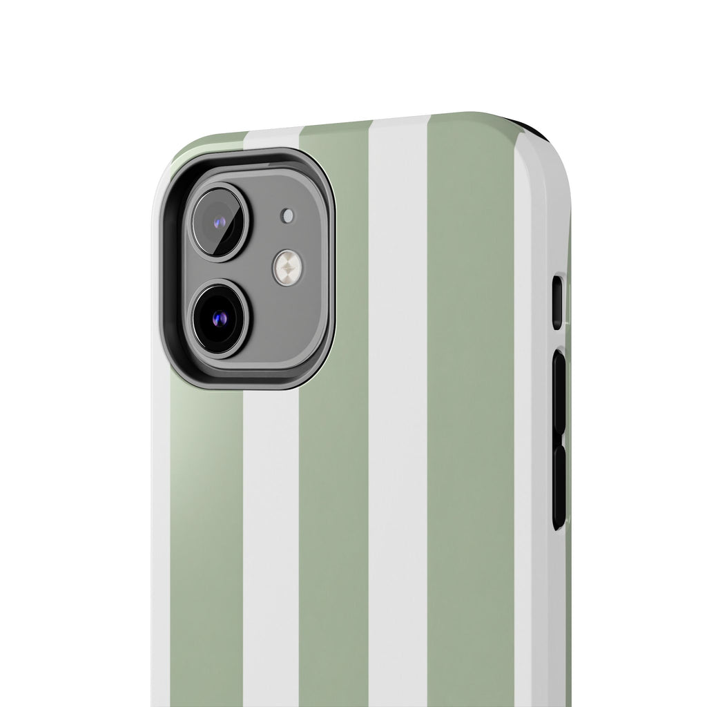 Sage & White Striped Tough Phone Case — Durable Protective Phone Cover