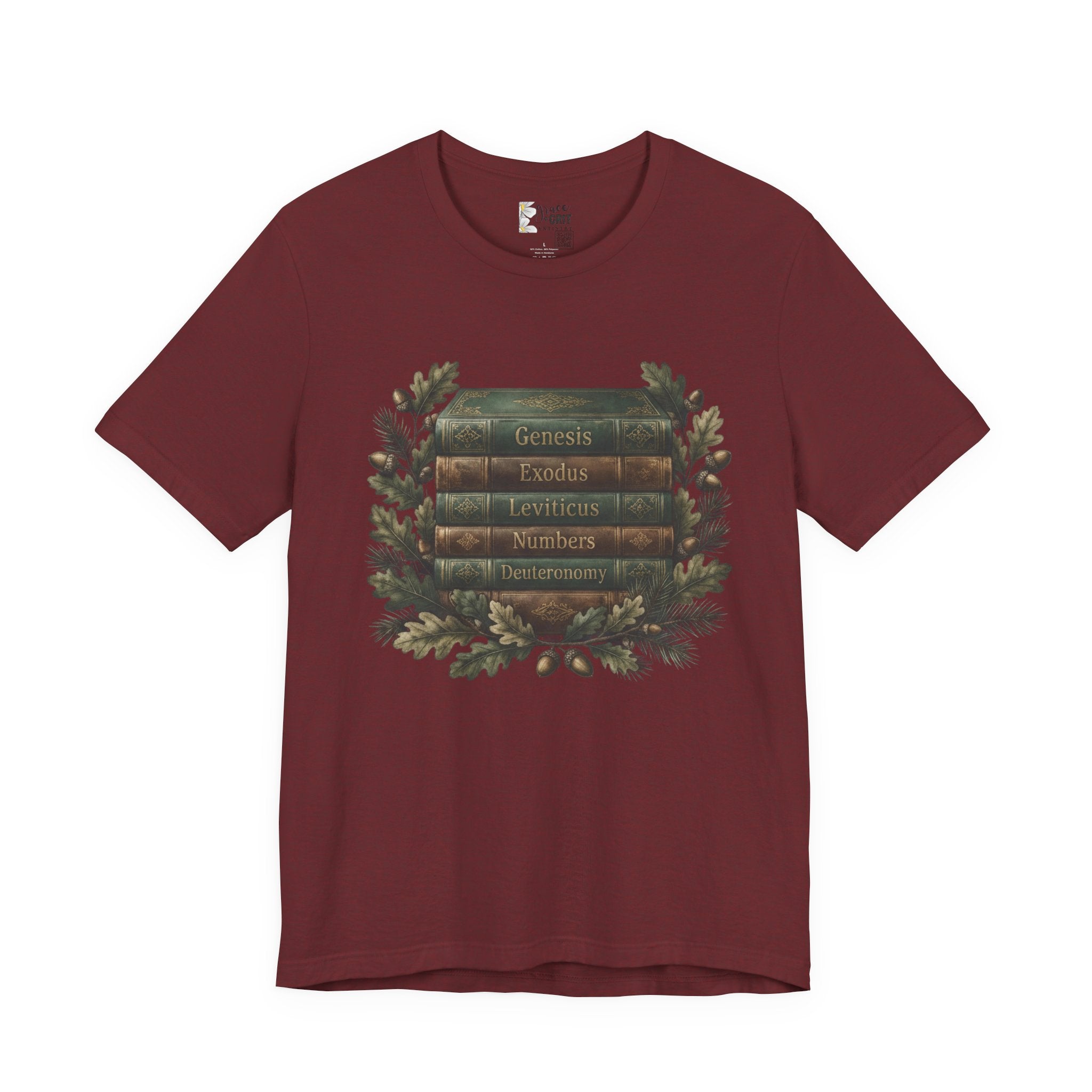 Bible Verse Stack T-Shirt — Genesis Exodus Leviticus Numbers Deuteronomy Floral Graphic