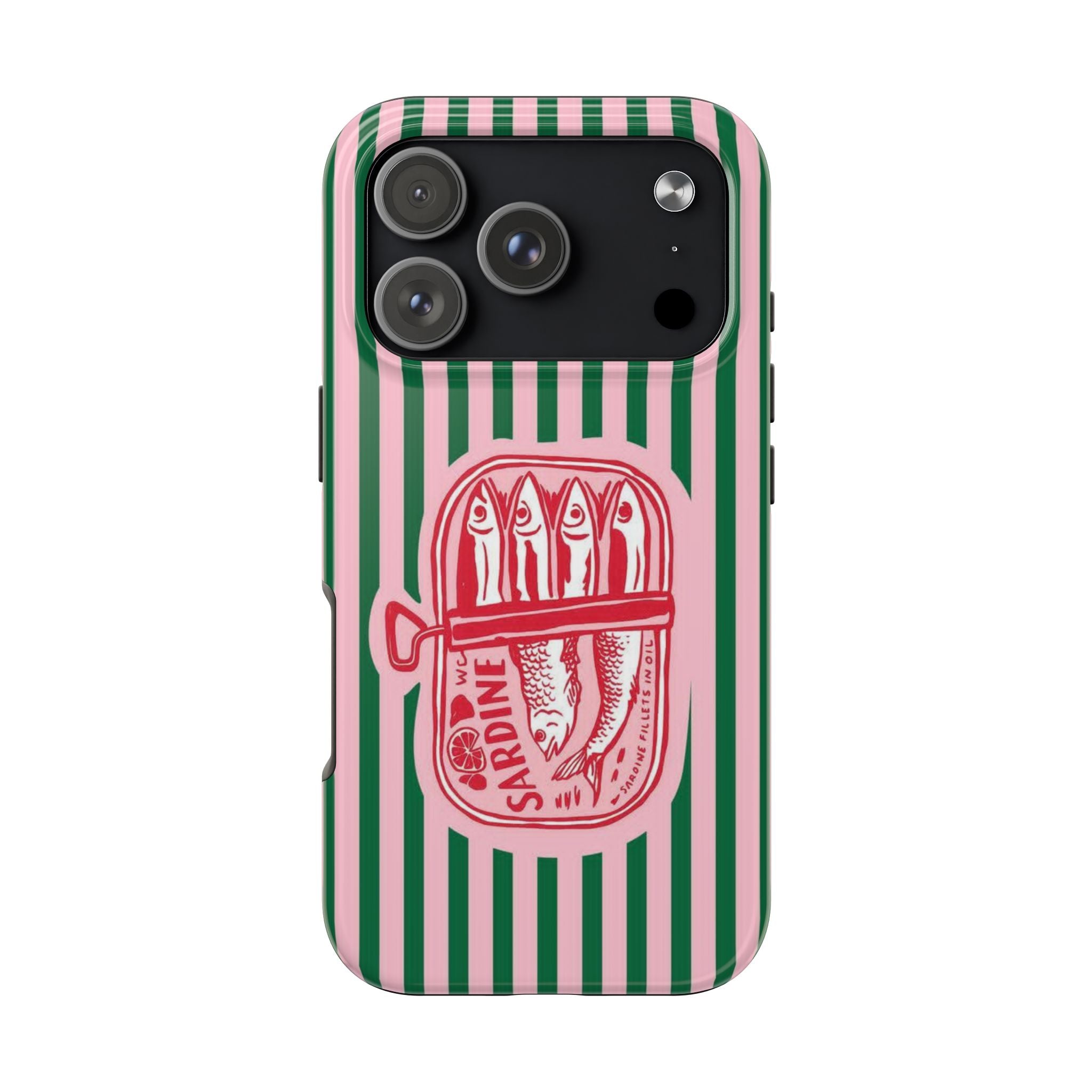 Sardine Stripes Tough Phone Case — Retro Pink & Green Protective Phone Cover