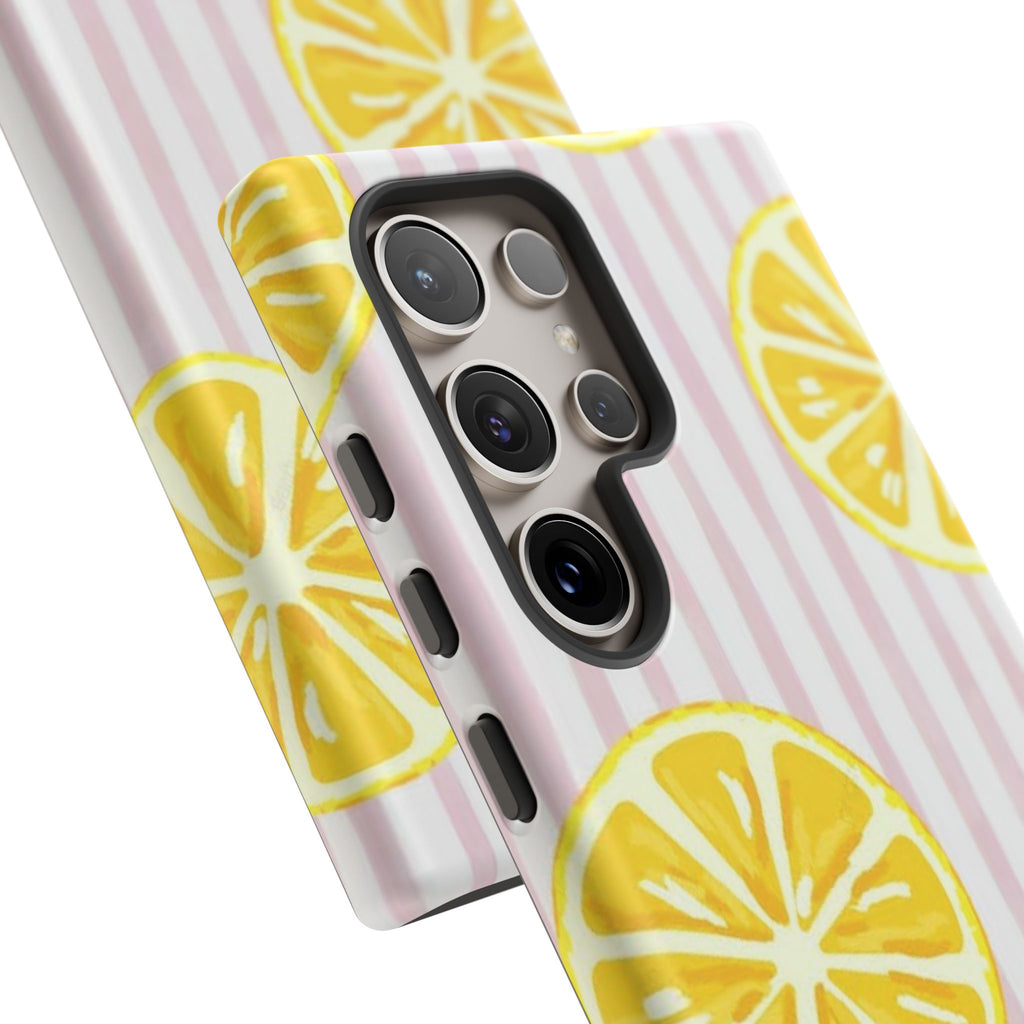 Lemon Slices Tough Case — Cute Pink Stripe Phone Cover