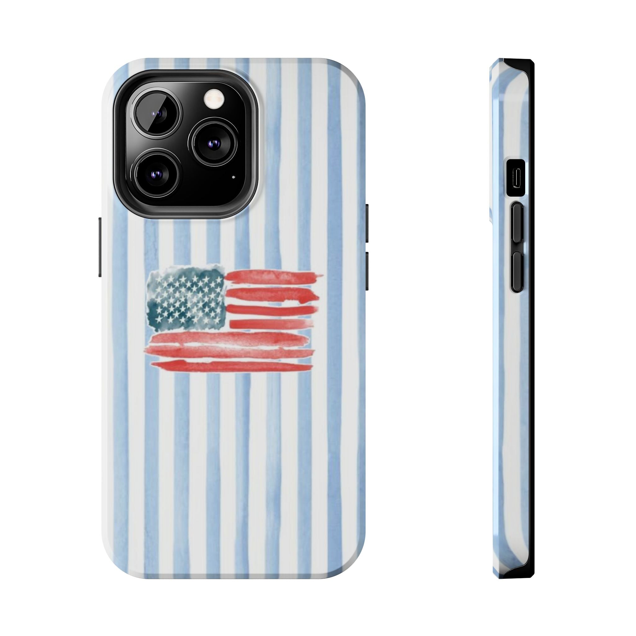 American Flag Watercolor Tough Phone Case — Blue Striped Patriotic Phone Case
