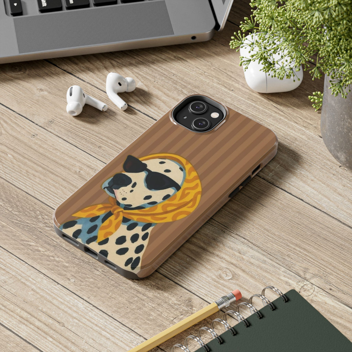 Dalmatian in Scarf Tough Phone Case — Retro Dog Print Protective Cover