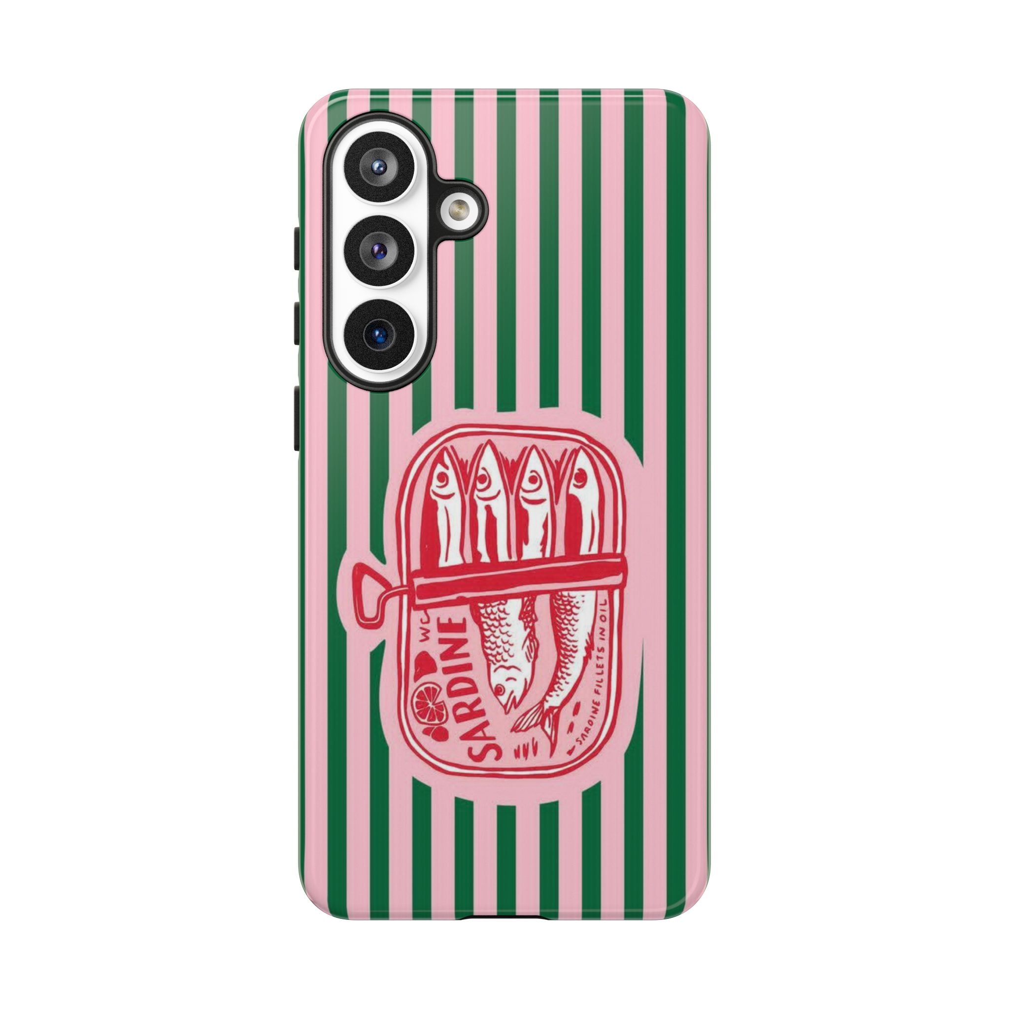 Sardine Stripe Phone Case — Retro Pink & Green Nautical Protection