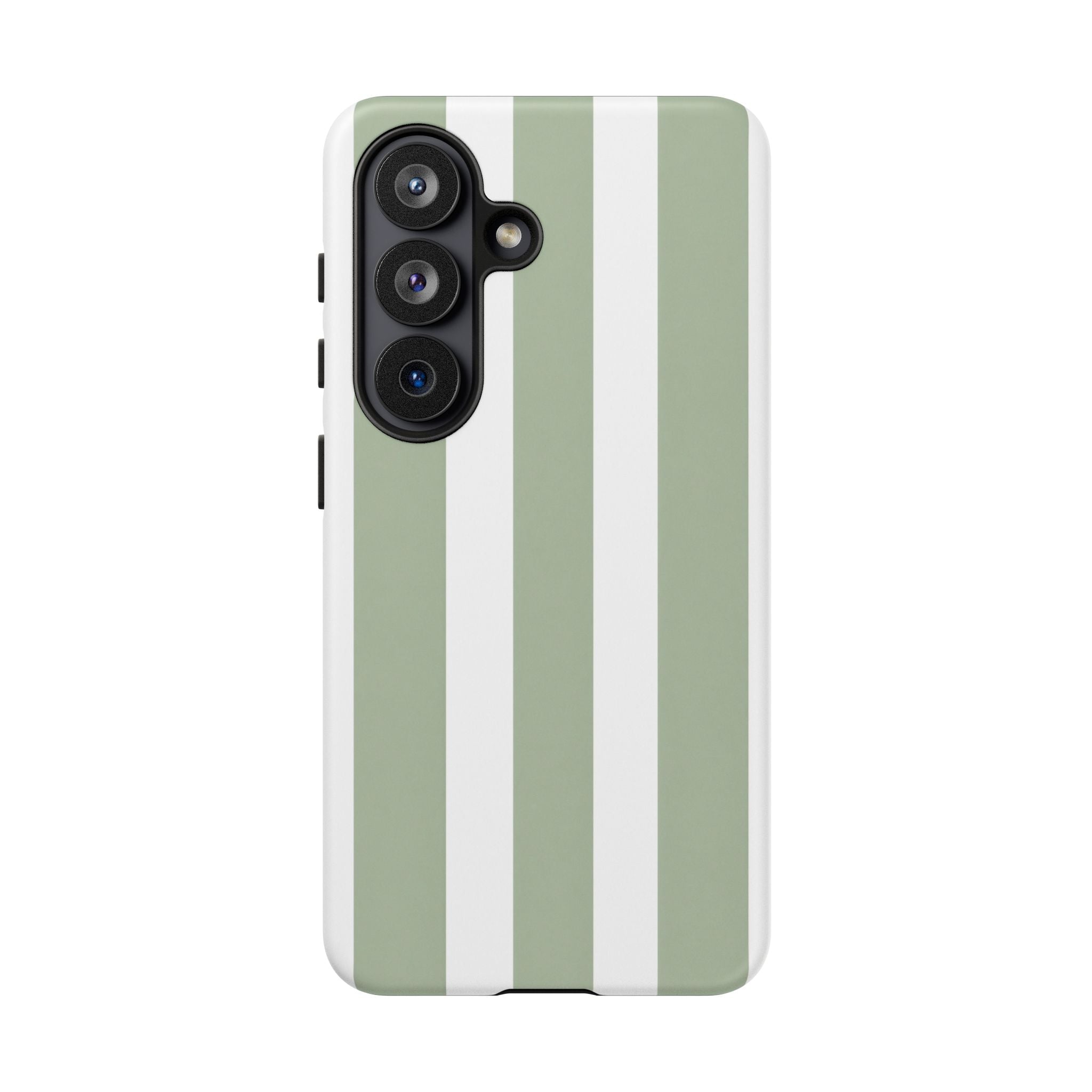 Striped Sage Tough Phone Case — Durable Green & White Vertical Stripe Phone Cover