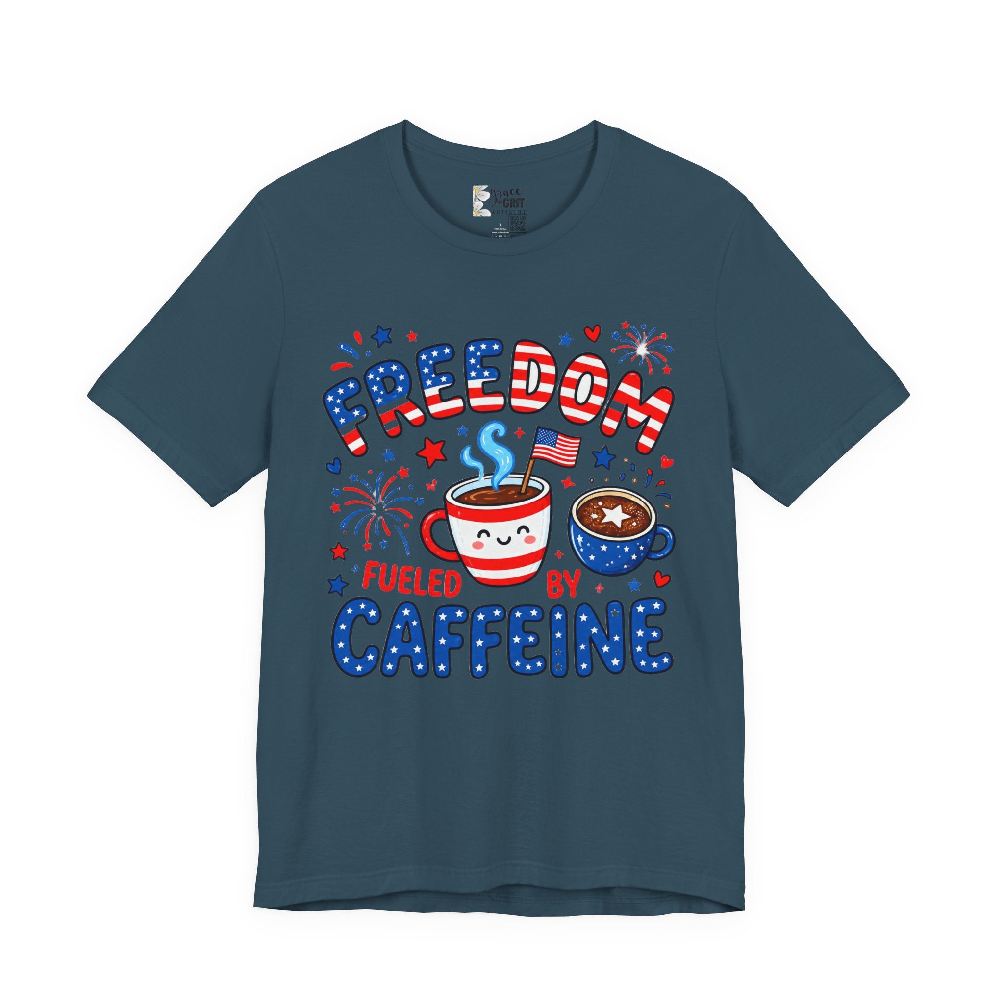 Freedom Fueled By Caffeine T-Shirt — Patriotic Coffee Tee