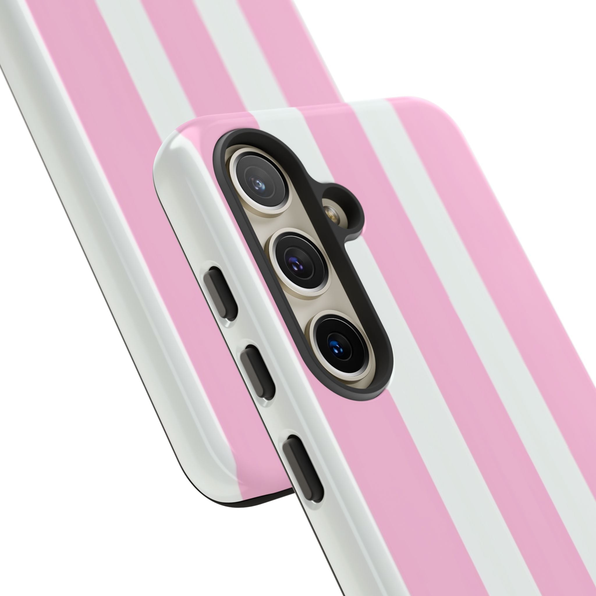 Pink & White Striped Tough Phone Case — Durable Protective Phone Cover