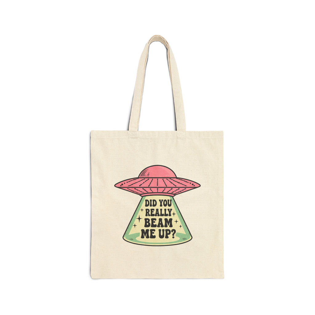 Did You Really Beam Me Up? UFO Tote Bag - Cute Retro Alien Abduction Canvas Shopper
