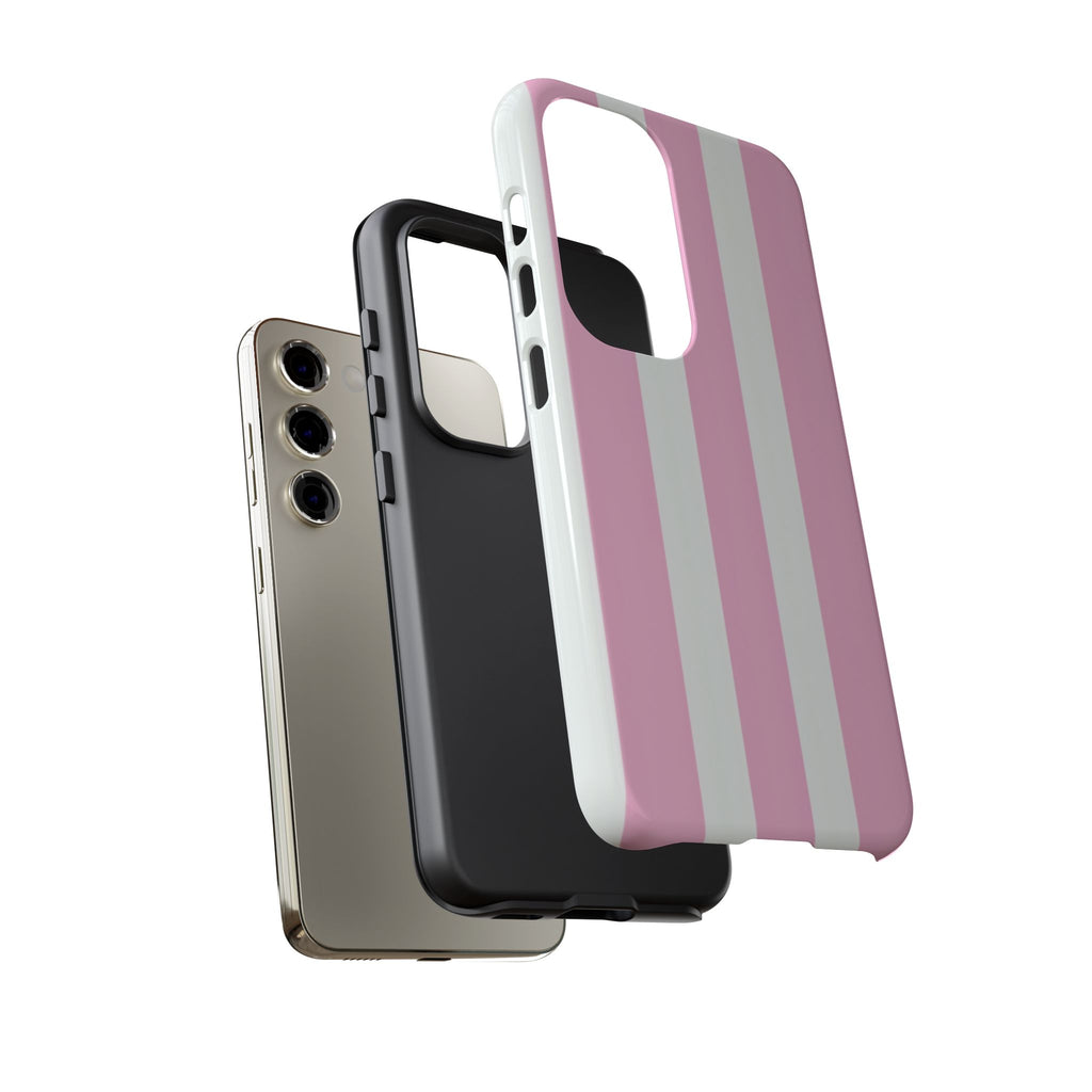 Pink & White Striped Tough Phone Case — Durable Protective Phone Cover