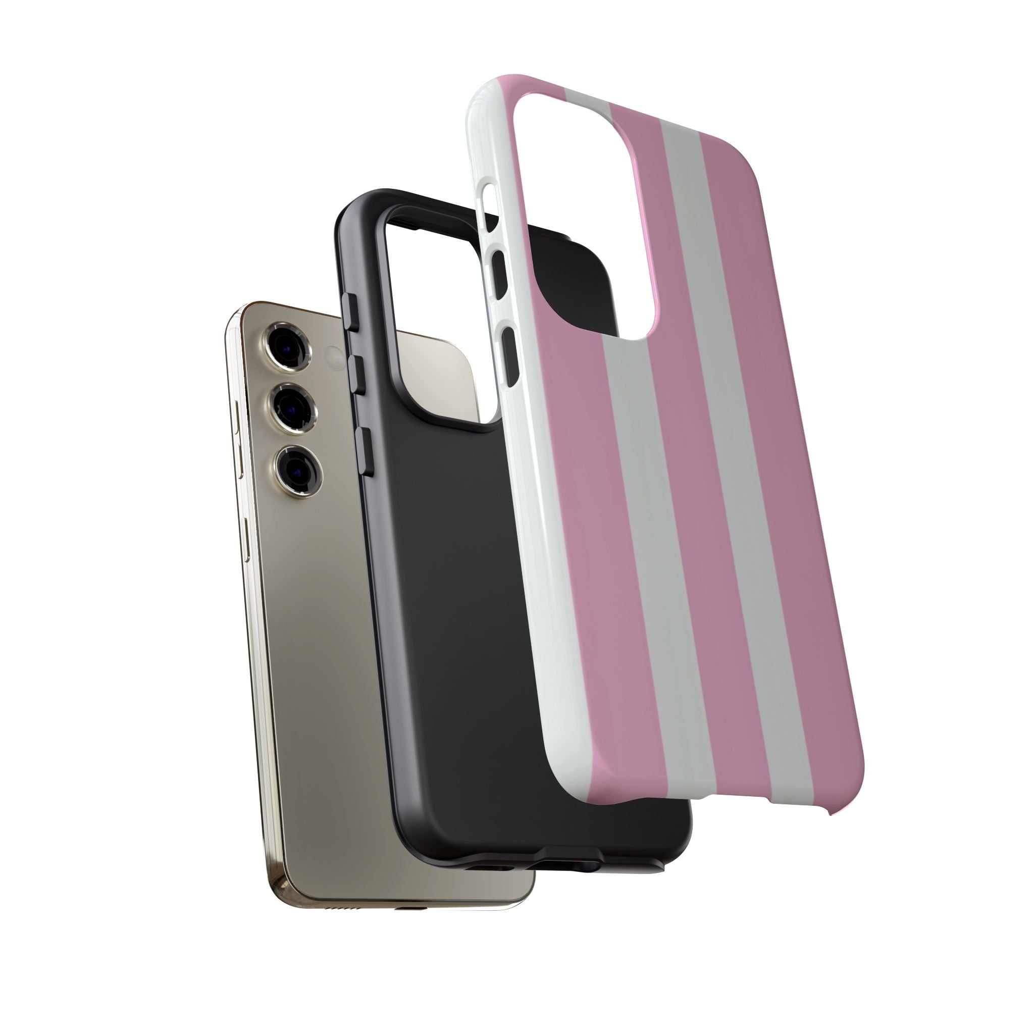 Pink & White Striped Tough Phone Case — Durable Protective Phone Cover