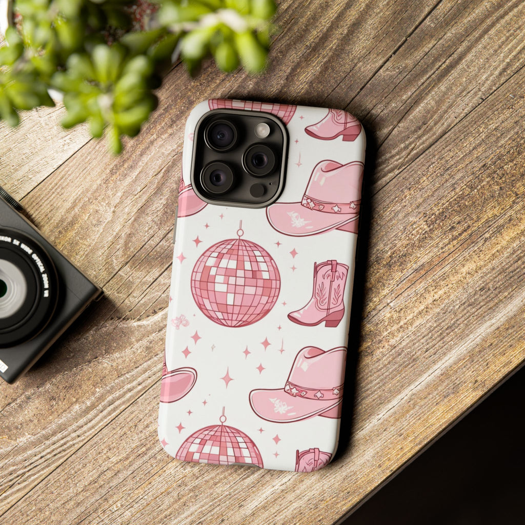 Pink Cowboy Boots & Disco Balls Tough Phone Case