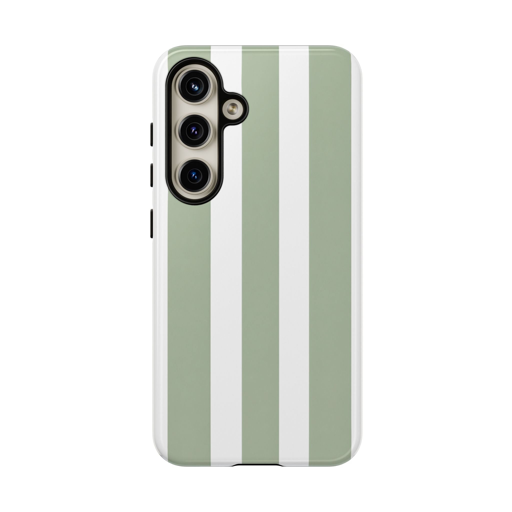 Striped Sage Tough Phone Case — Durable Green & White Vertical Stripe Phone Cover
