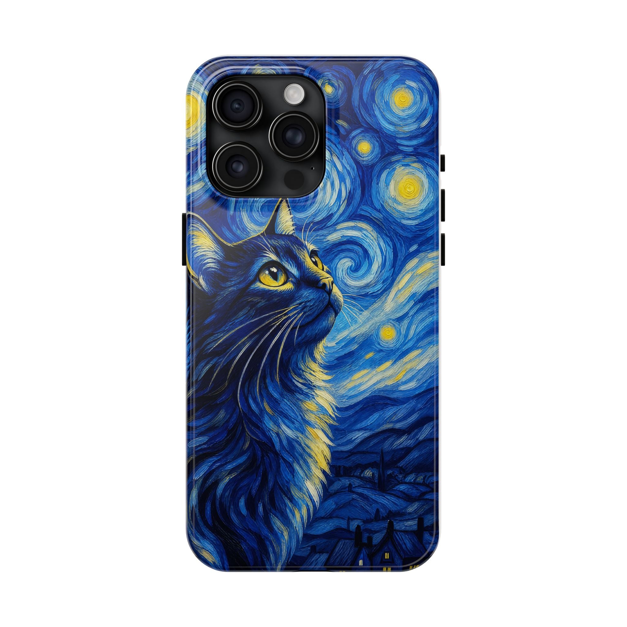 Starry Night Cat Tough Phone Case — Van Gogh Style Galaxy Kitten Protective Cover