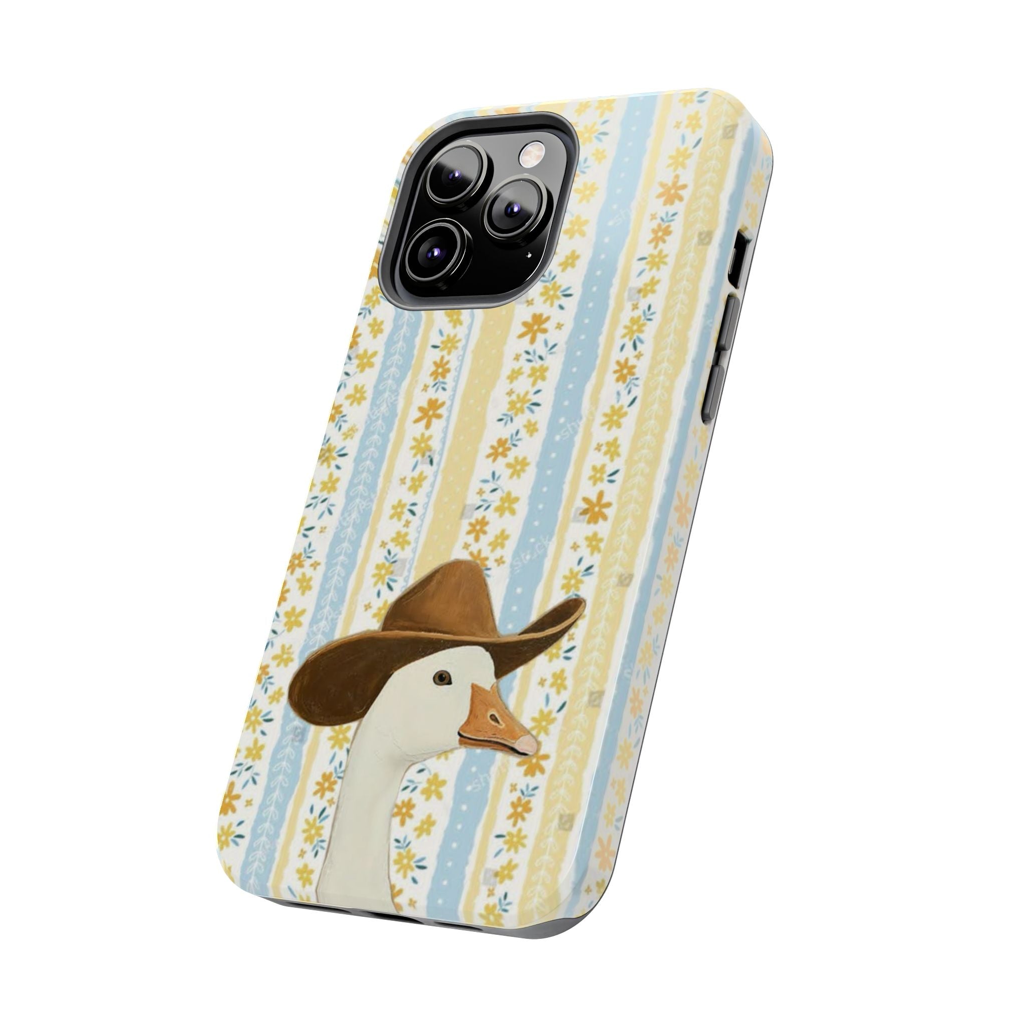 Cowboy Goose Tough Phone Case — Cute Farm Animal iPhone Case with Floral Stripes