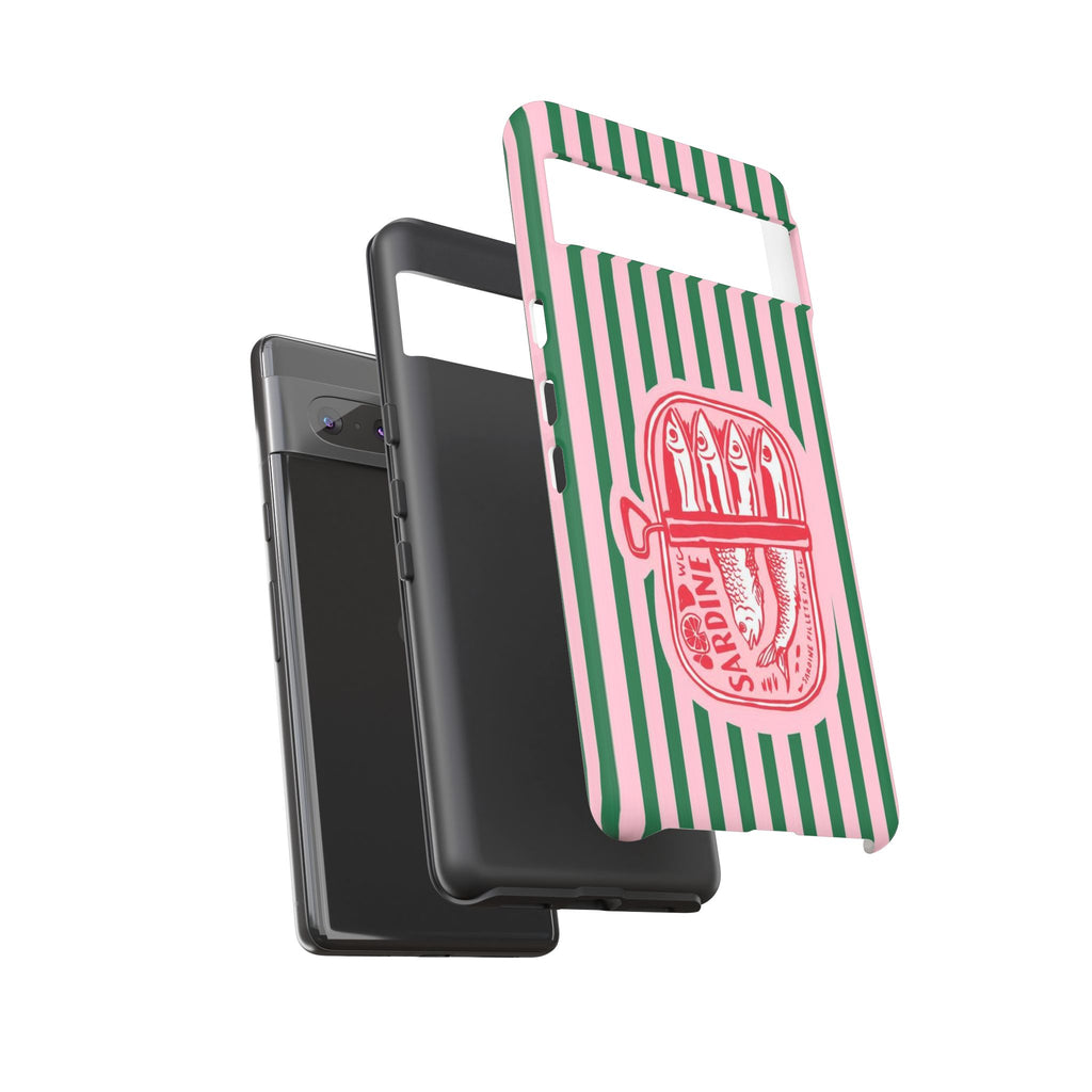 Sardine Stripe Phone Case — Retro Pink & Green Nautical Protection
