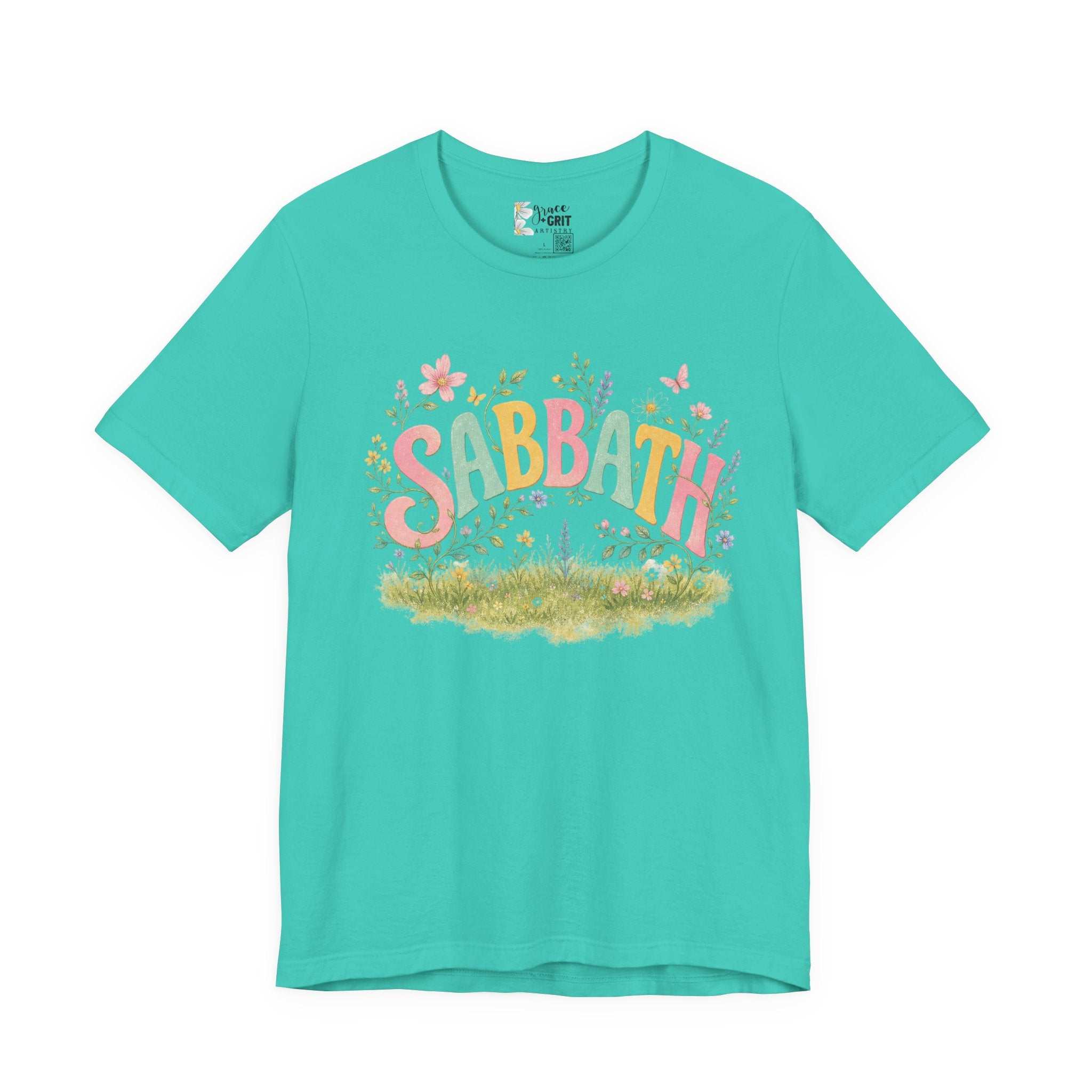 Sabbath Floral Script Tee | Pastel Flowers, Meadow Illustration