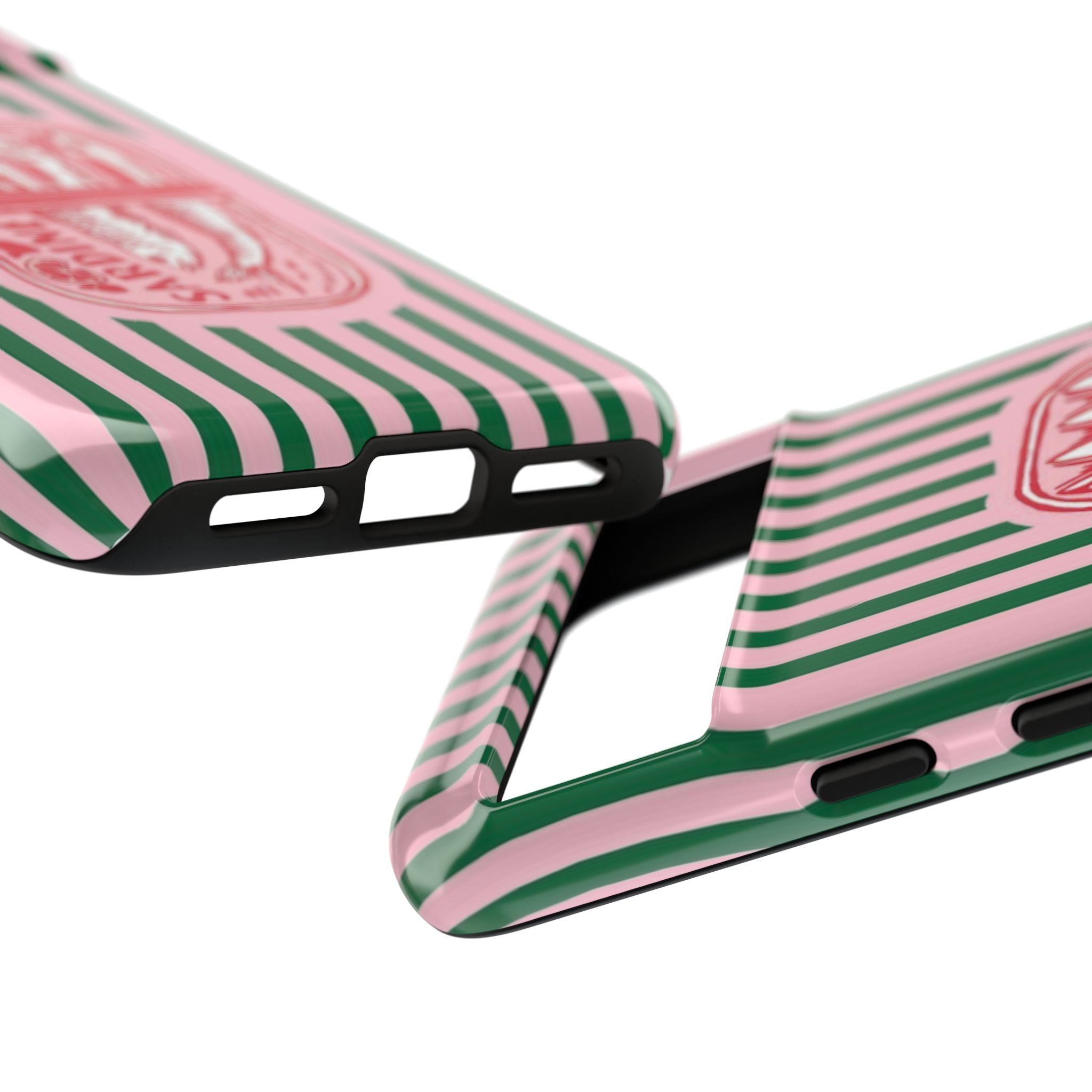 Sardine Stripe Phone Case — Retro Pink & Green Nautical Protection