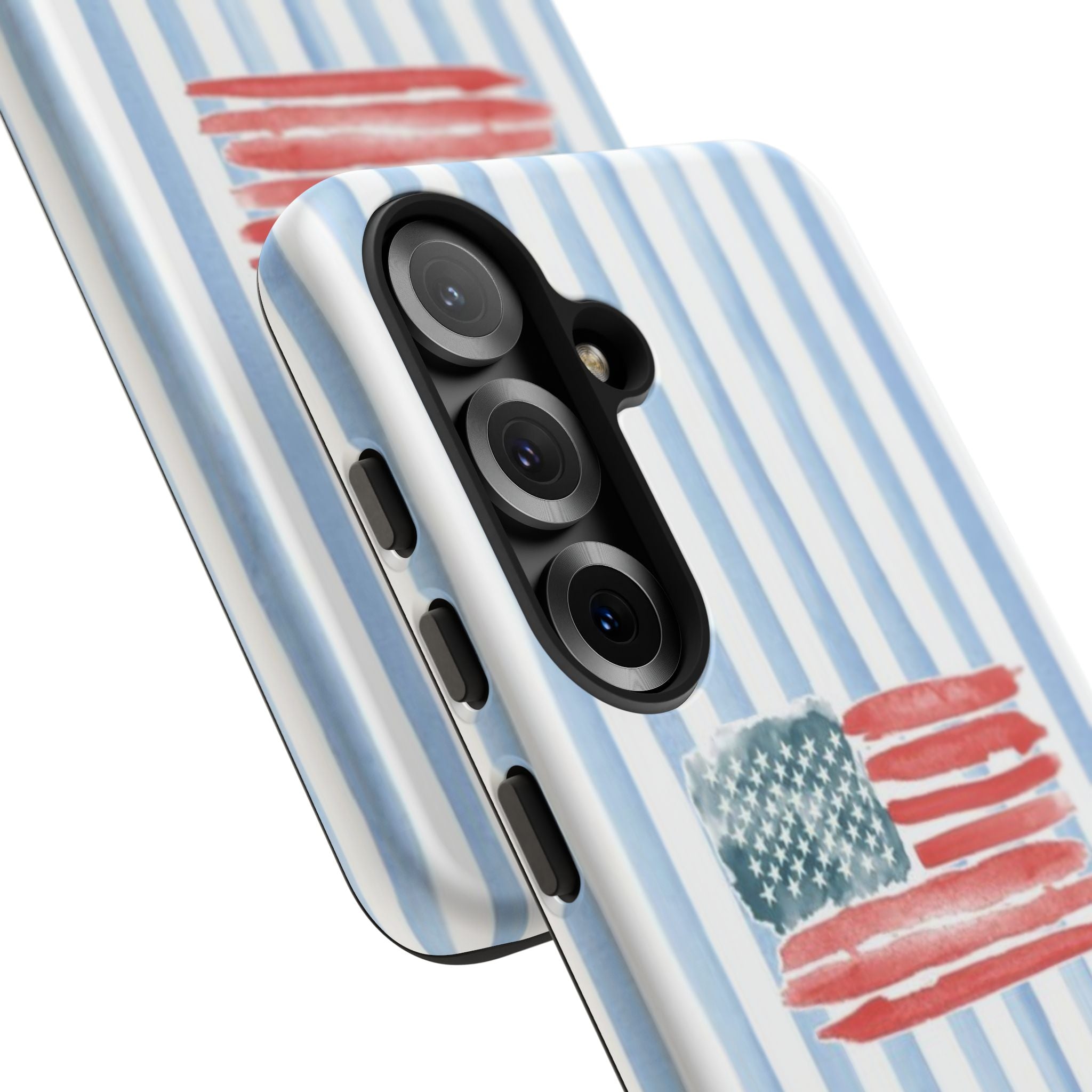 American Flag Watercolor Phone Case - Blue Stripe Tough Case