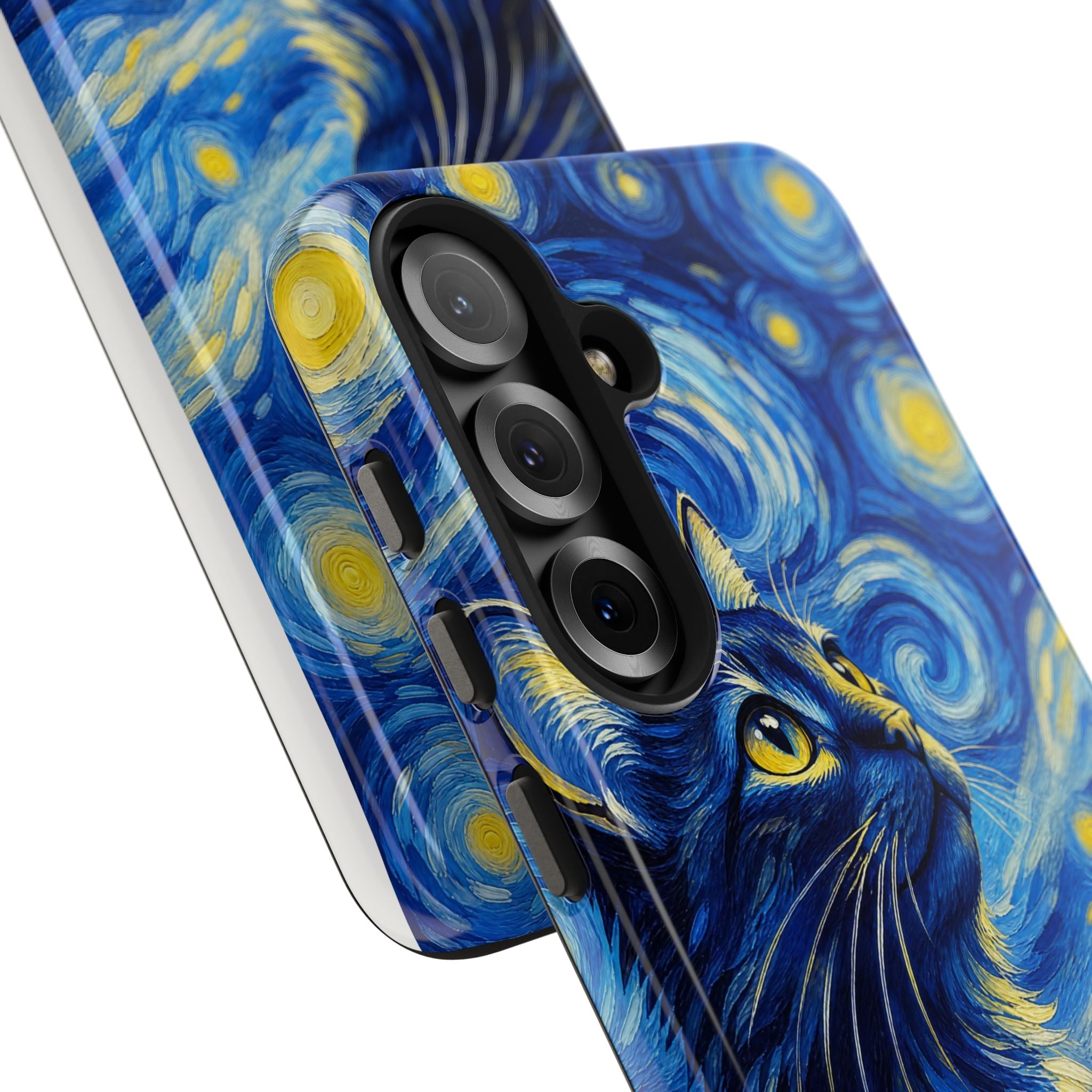 Starry Night Cat Tough Phone Case — Van Gogh Style Galaxy Kitten Protective Cover